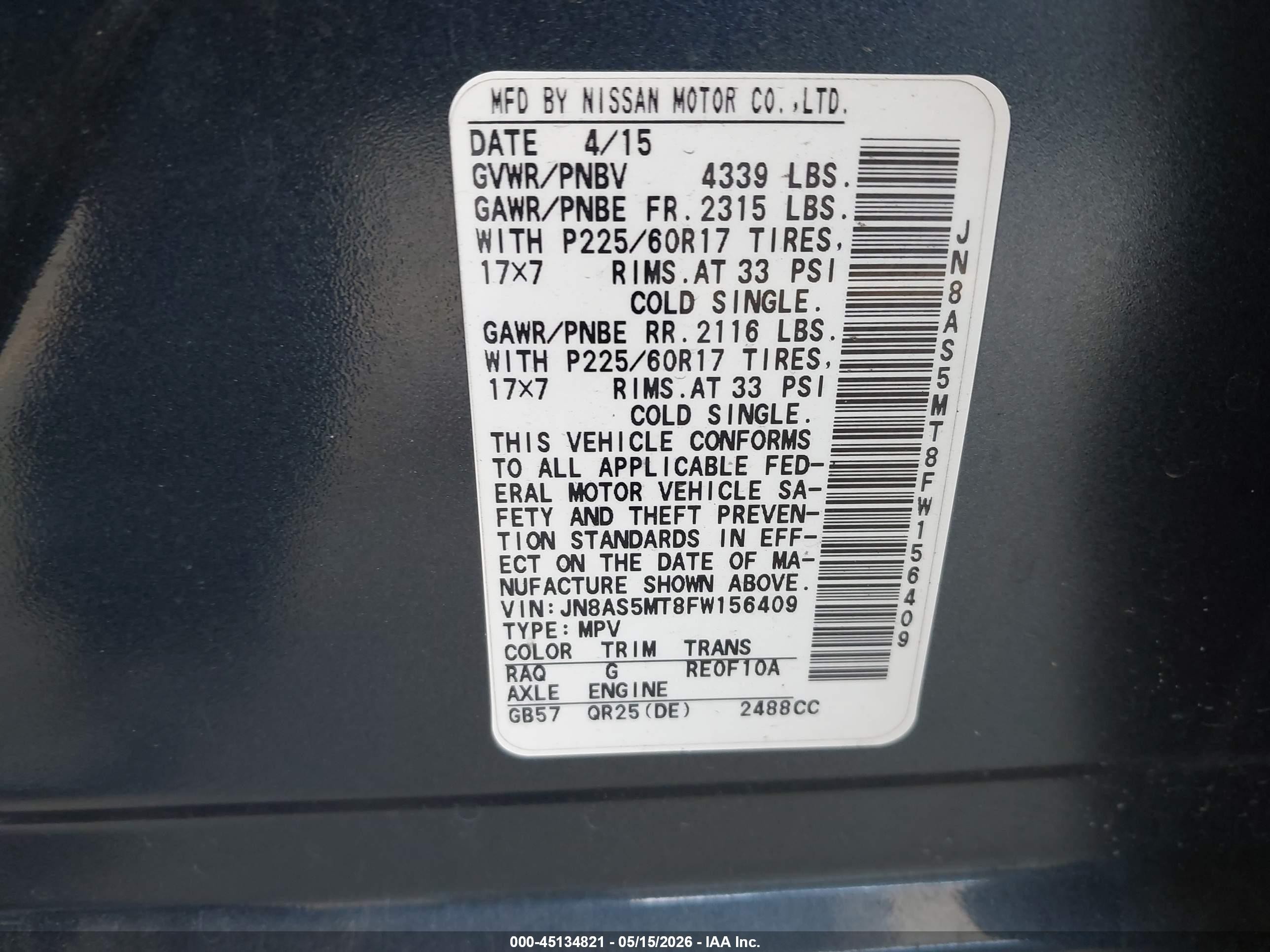 2015 Nissan Rogue Select S Navy vin: JN8AS5MT8FW156409