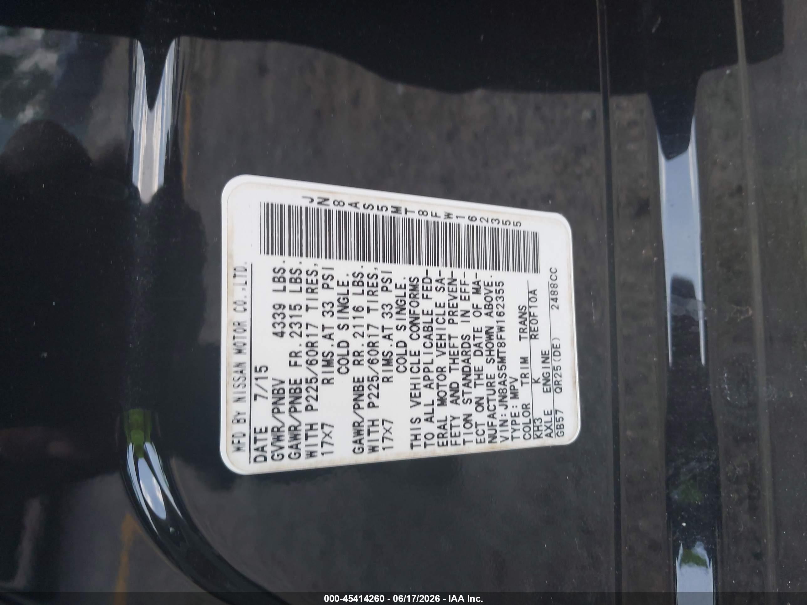 2015 Nissan Rogue Select S Black vin: JN8AS5MT8FW162355