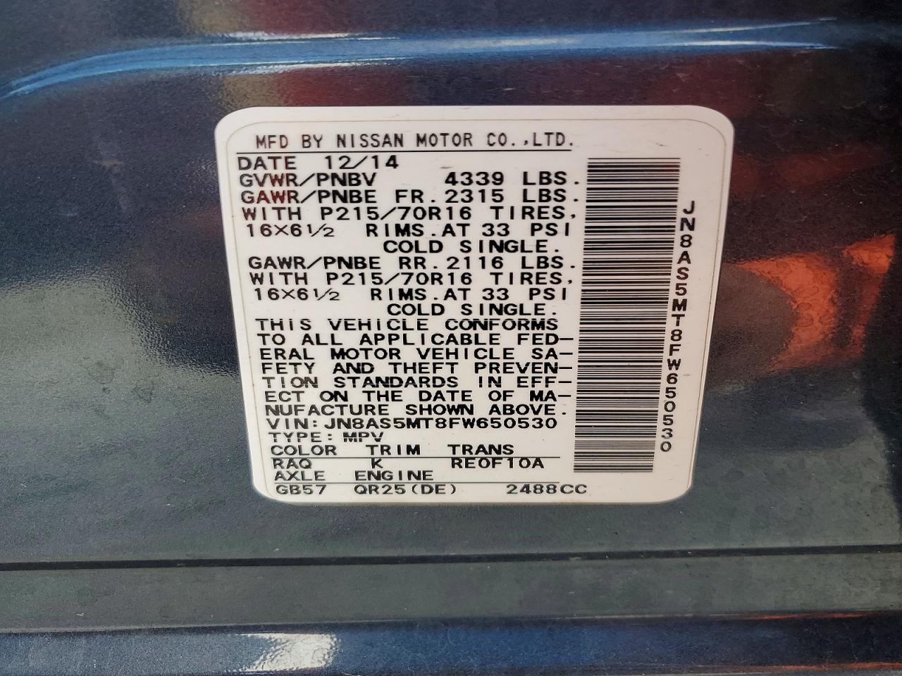 2015 Nissan Rogue Select S Gray vin: JN8AS5MT8FW650530