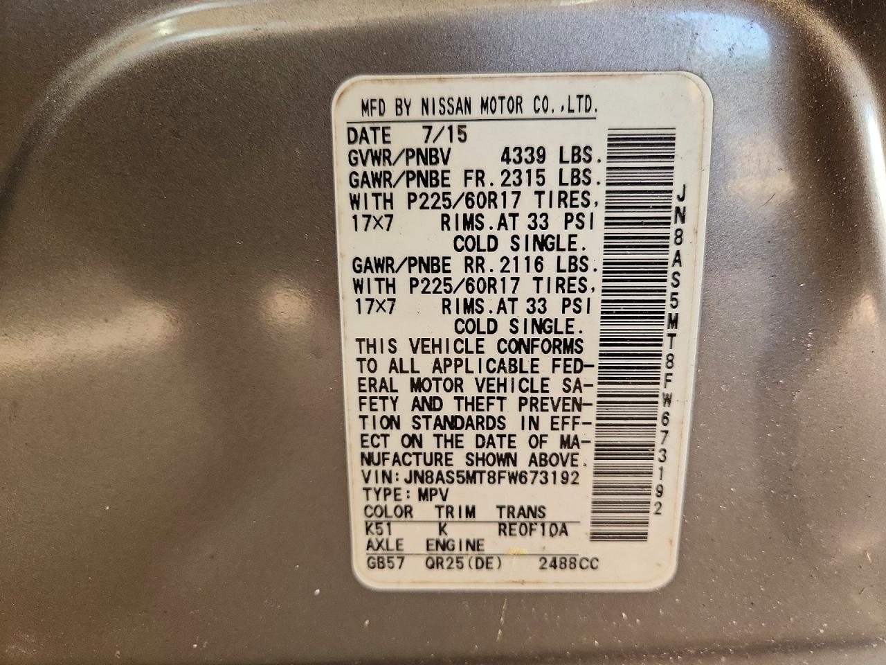 2015 Nissan Rogue Select S Gray vin: JN8AS5MT8FW673192