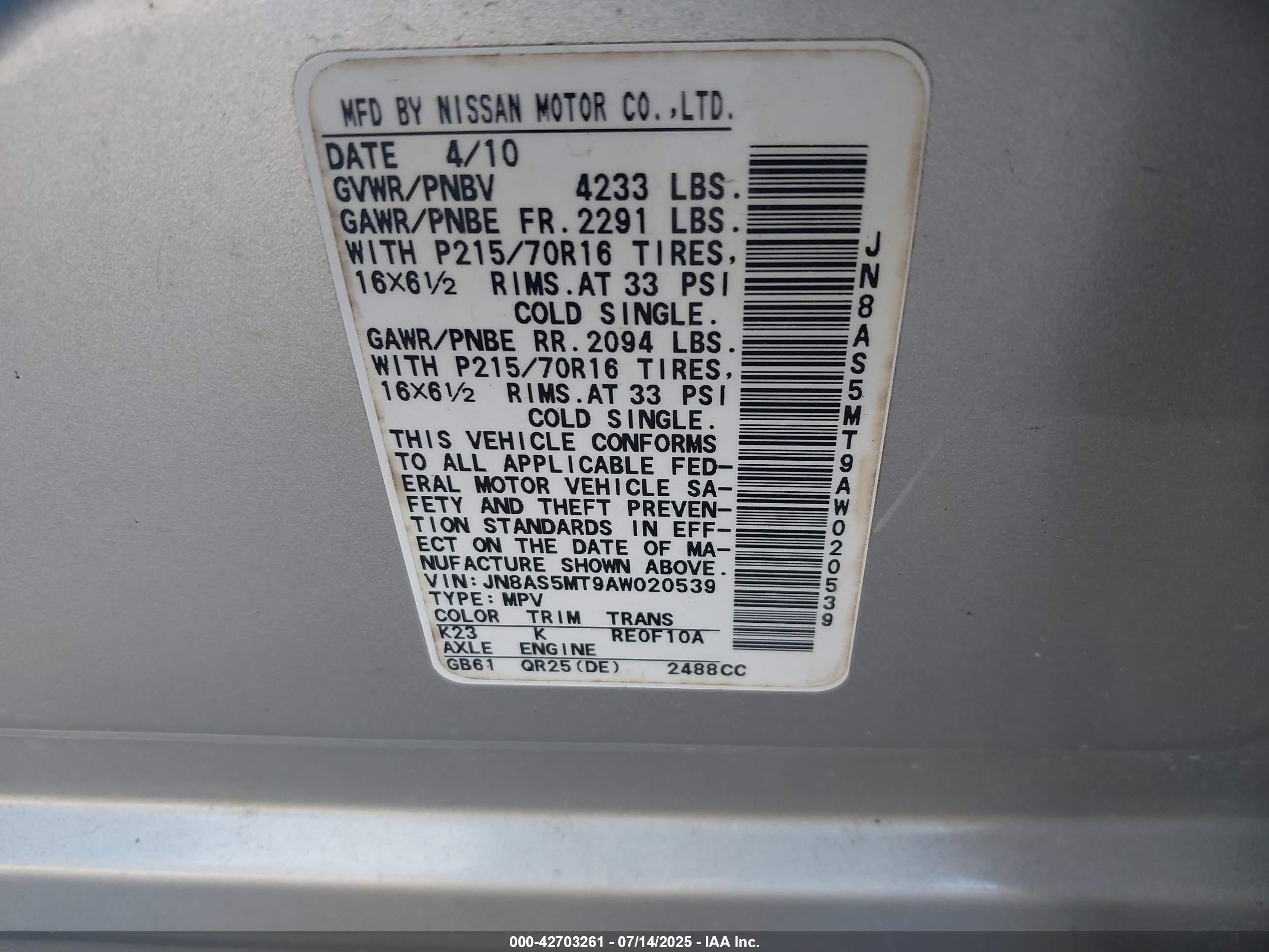 2010 Nissan Rogue S Silver vin: JN8AS5MT9AW020539