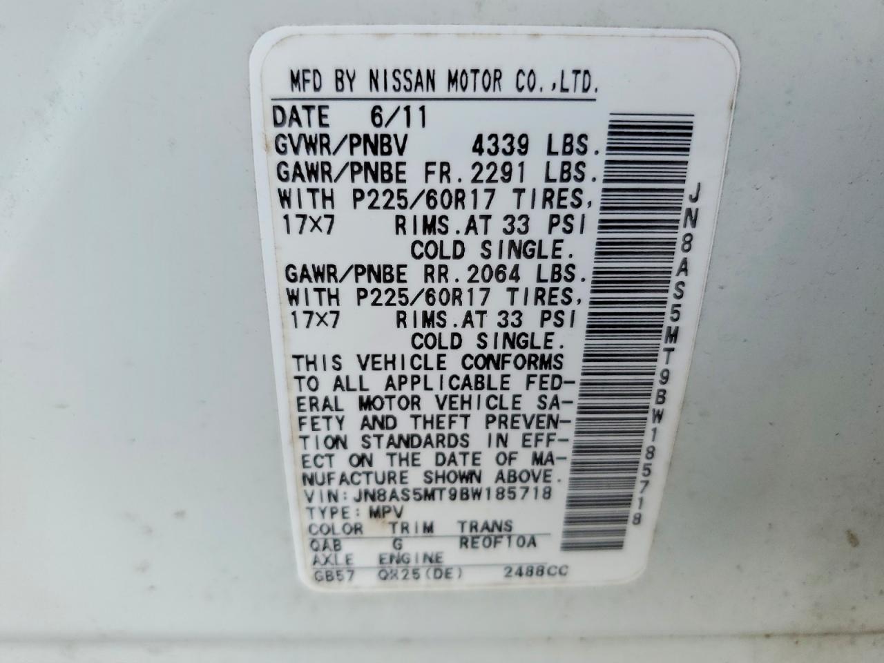 2011 Nissan Rogue S White vin: JN8AS5MT9BW185718