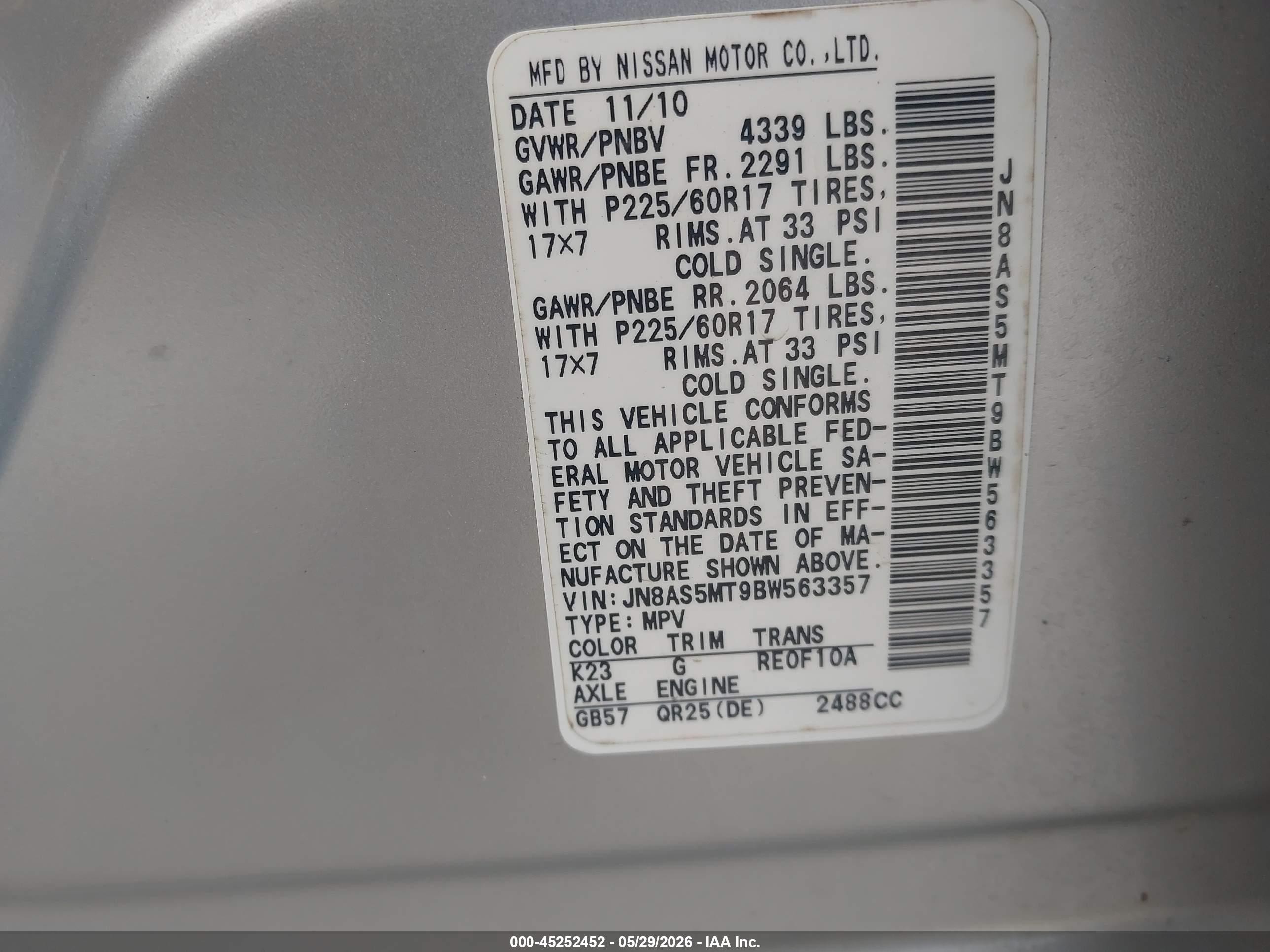 2011 Nissan Rogue Sv Silver vin: JN8AS5MT9BW563357
