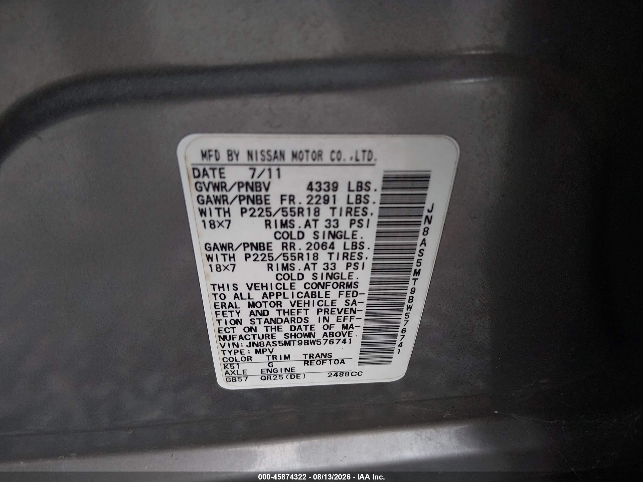 2011 Nissan Rogue Sv Gray vin: JN8AS5MT9BW576741
