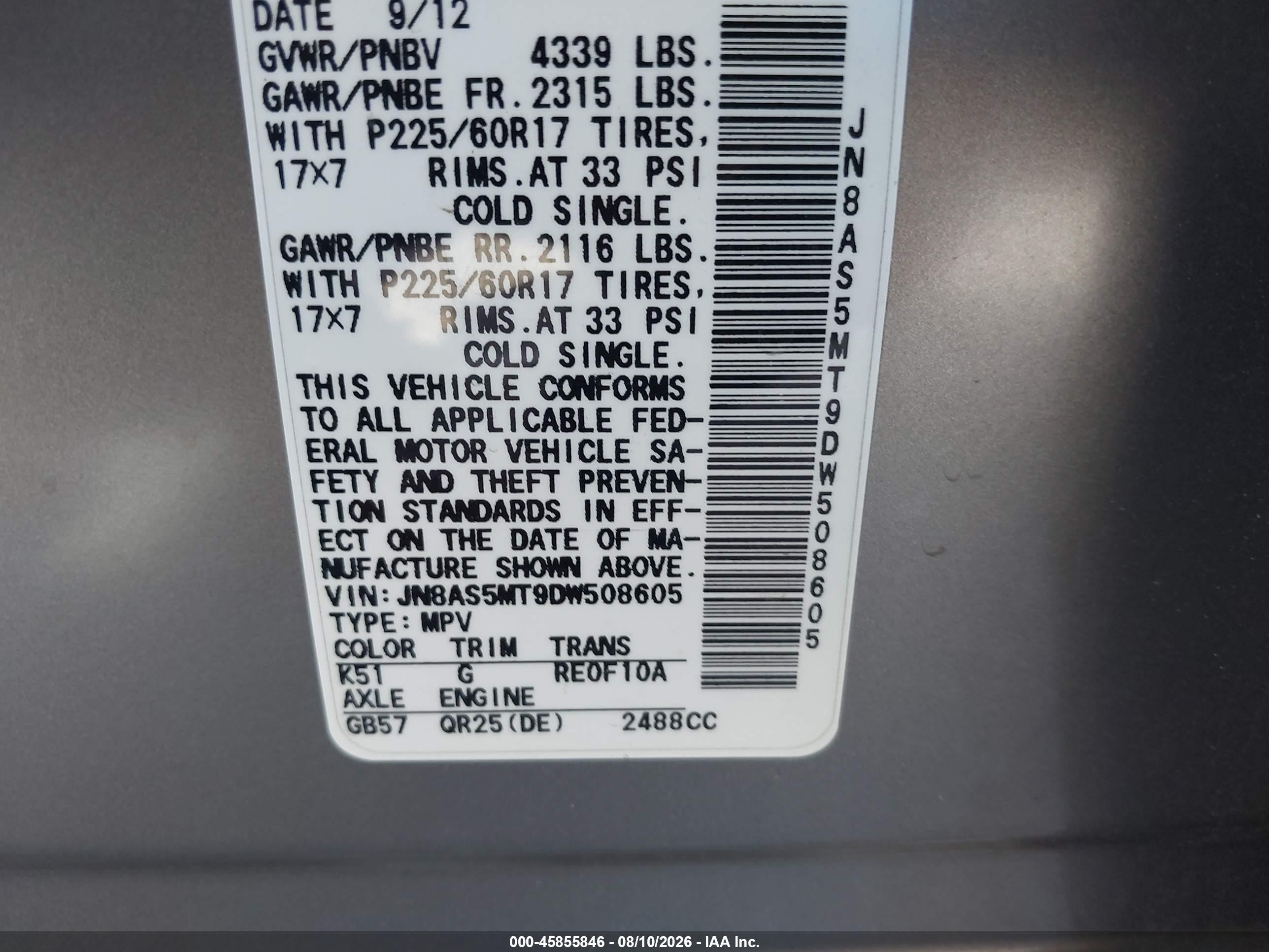 2013 Nissan Rogue Sv Gray vin: JN8AS5MT9DW508605