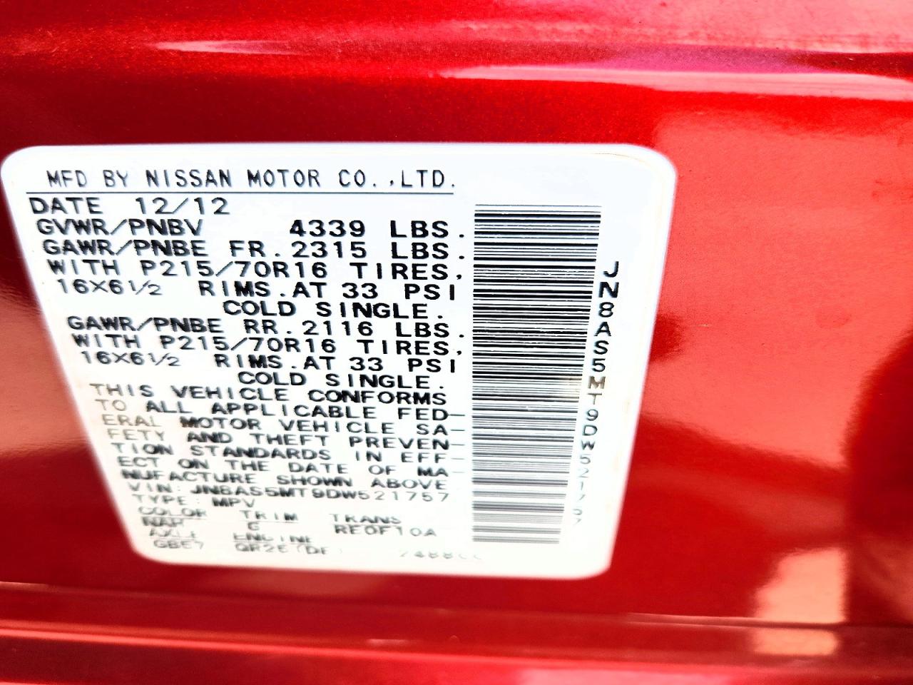 2013 Nissan Rogue S Red vin: JN8AS5MT9DW521757