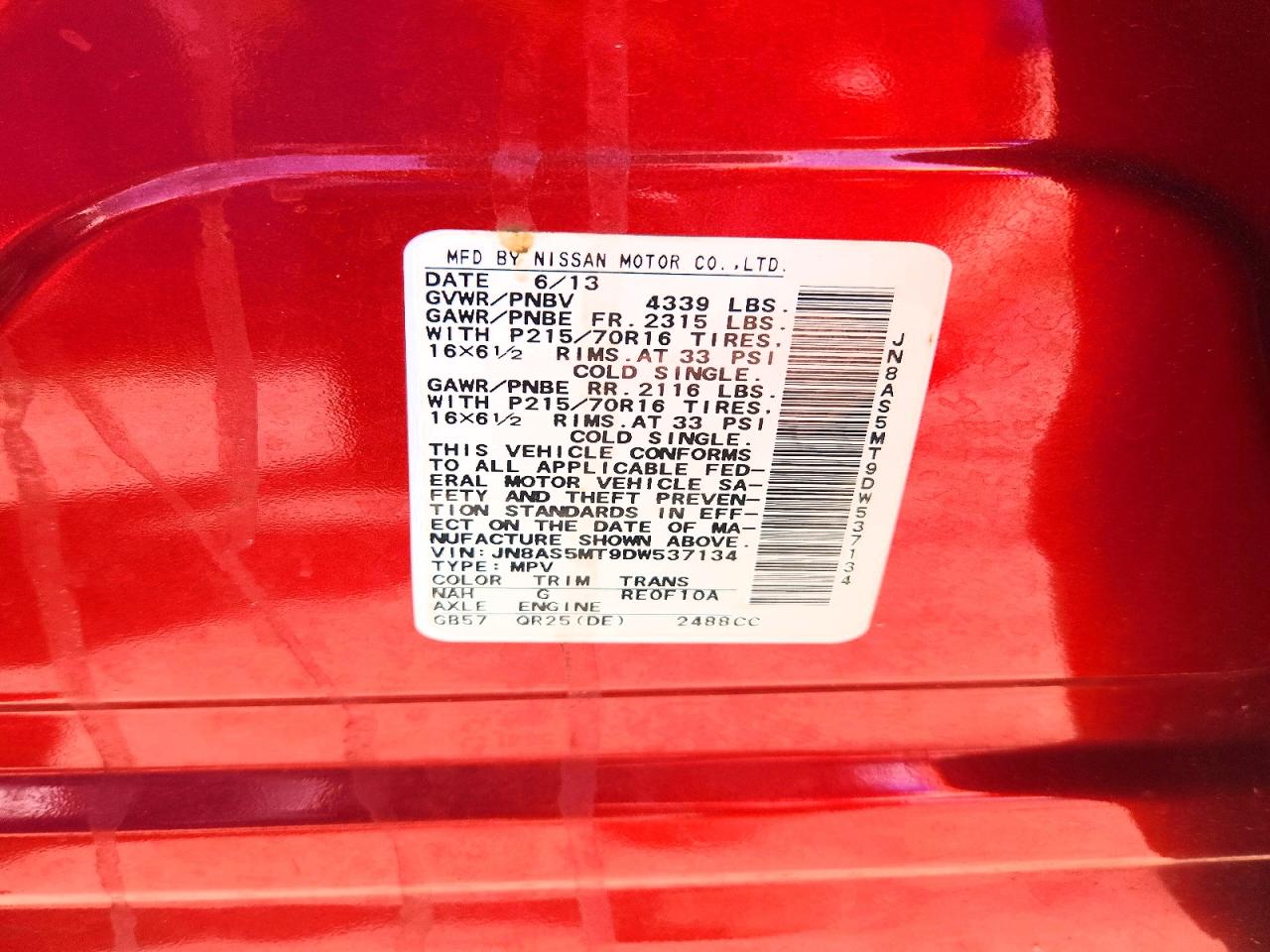 2013 Nissan Rogue S Red vin: JN8AS5MT9DW537134