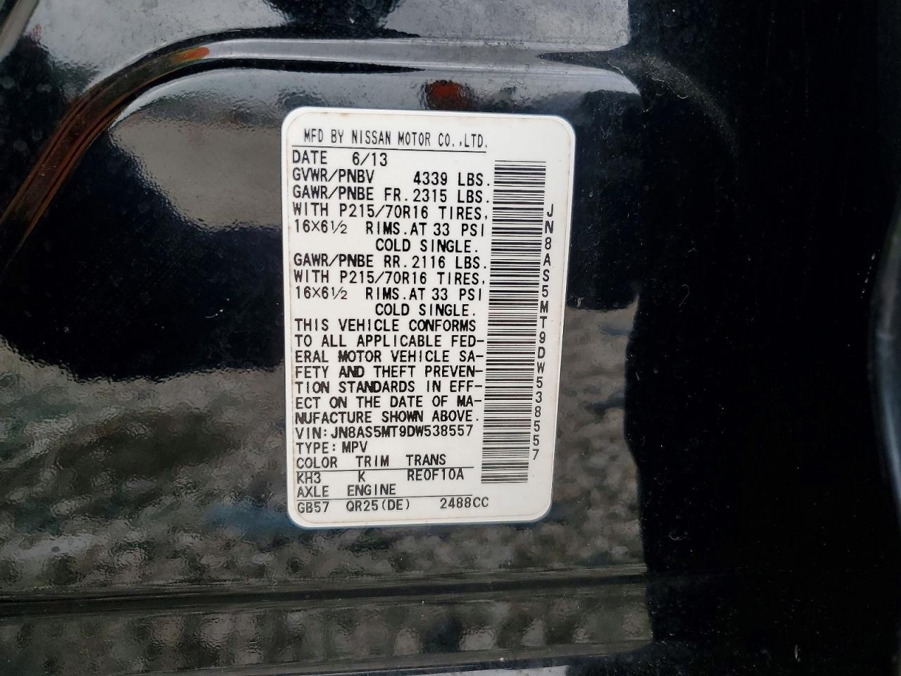 2013 Nissan Rogue S Black vin: JN8AS5MT9DW538557