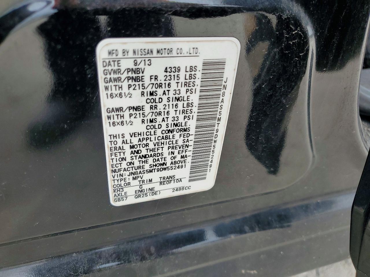 2013 Nissan Rogue S Black vin: JN8AS5MT9DW552491