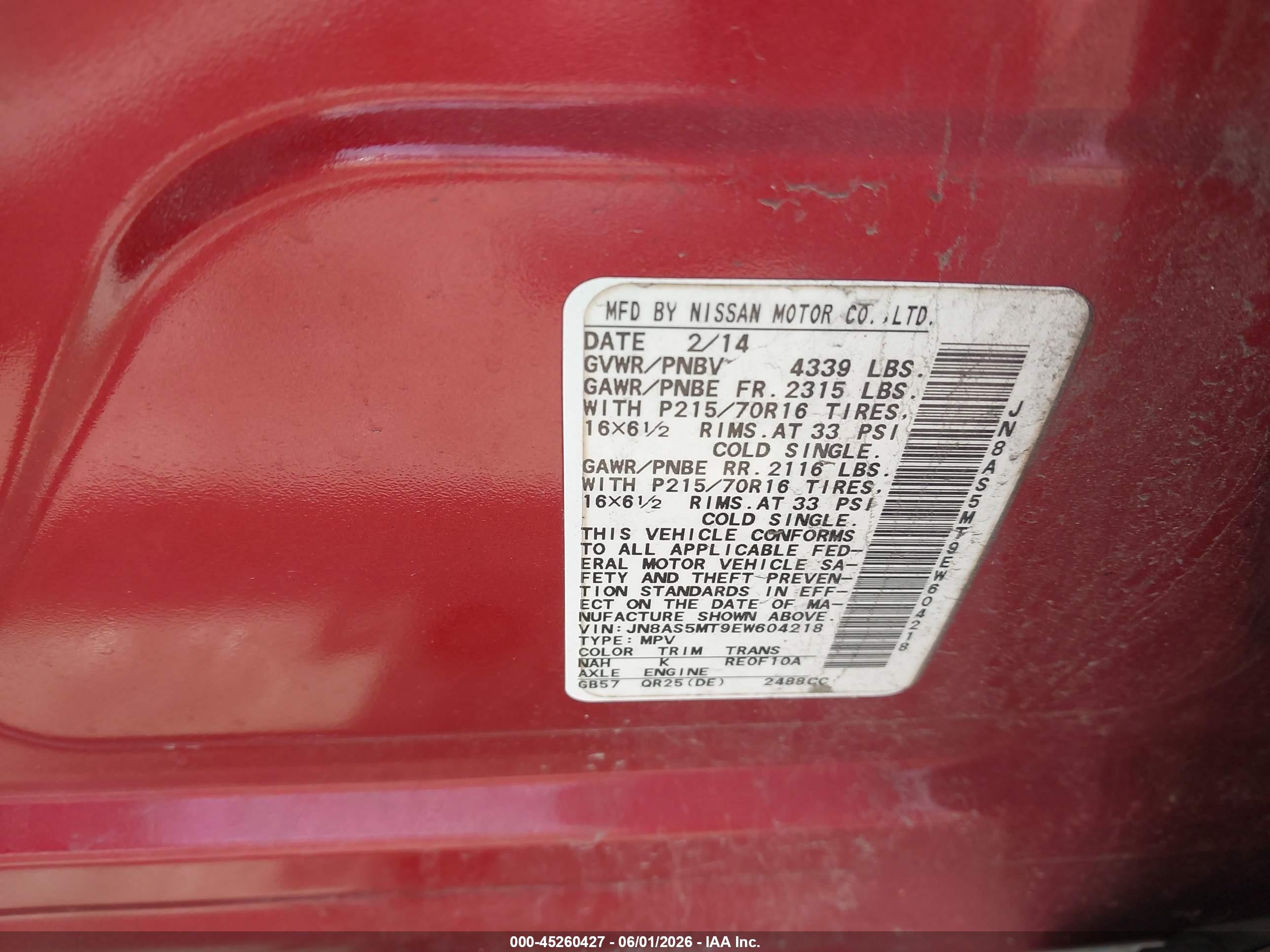 2014 Nissan Rogue Select S Red vin: JN8AS5MT9EW604218