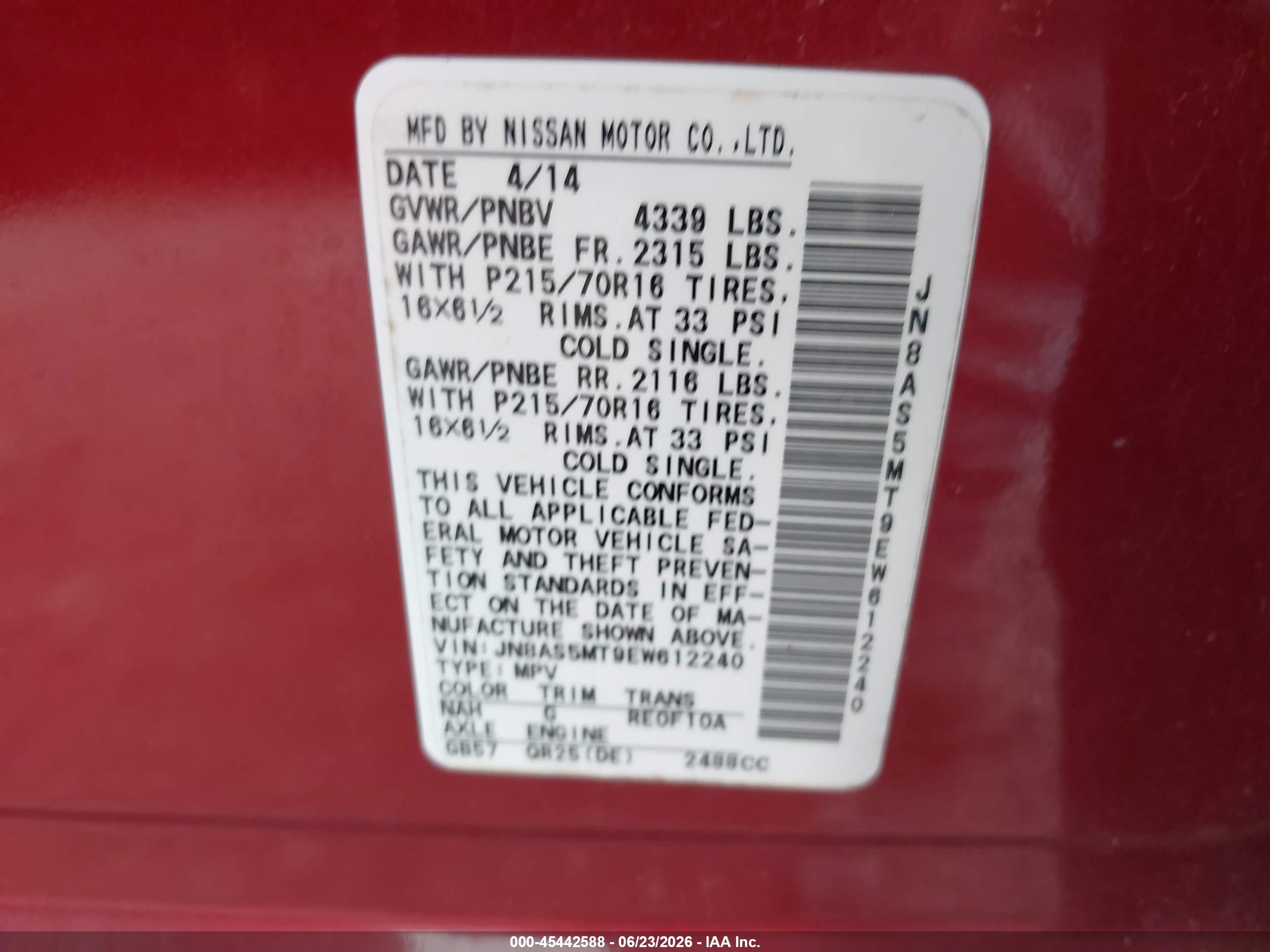 2014 Nissan Rogue Select S Red vin: JN8AS5MT9EW612240