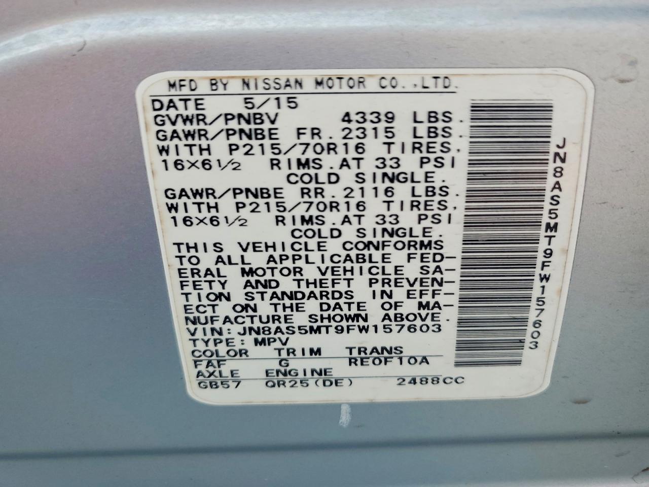 2015 Nissan Rogue Select S Blue vin: JN8AS5MT9FW157603