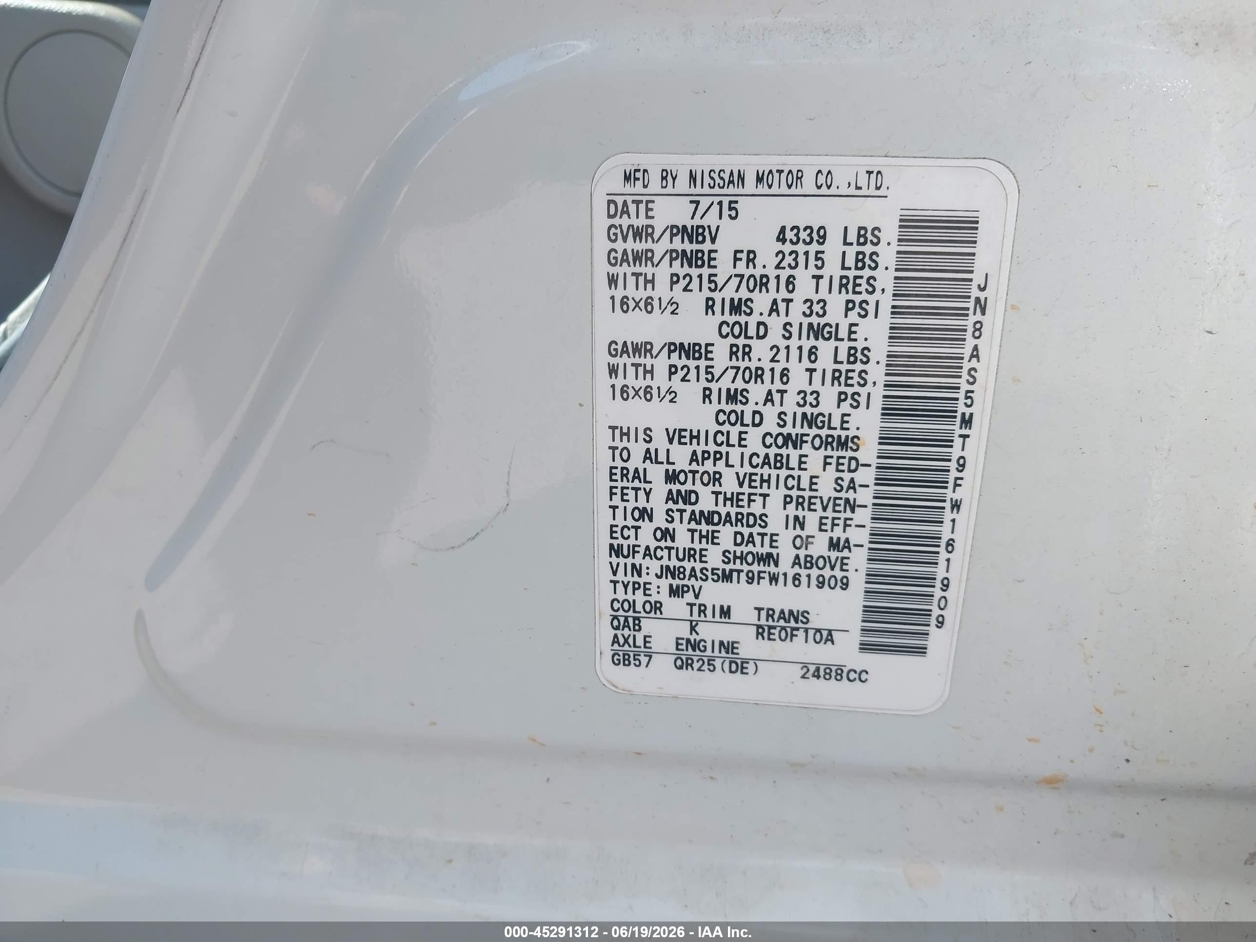 2015 Nissan Rogue Select S White vin: JN8AS5MT9FW161909