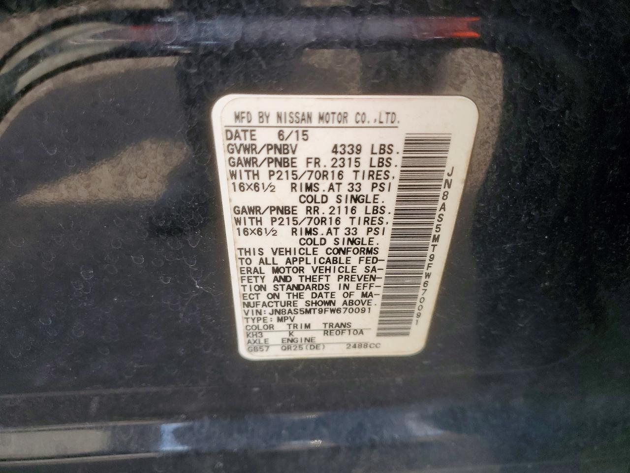 2015 Nissan Rogue Select S Black vin: JN8AS5MT9FW670091