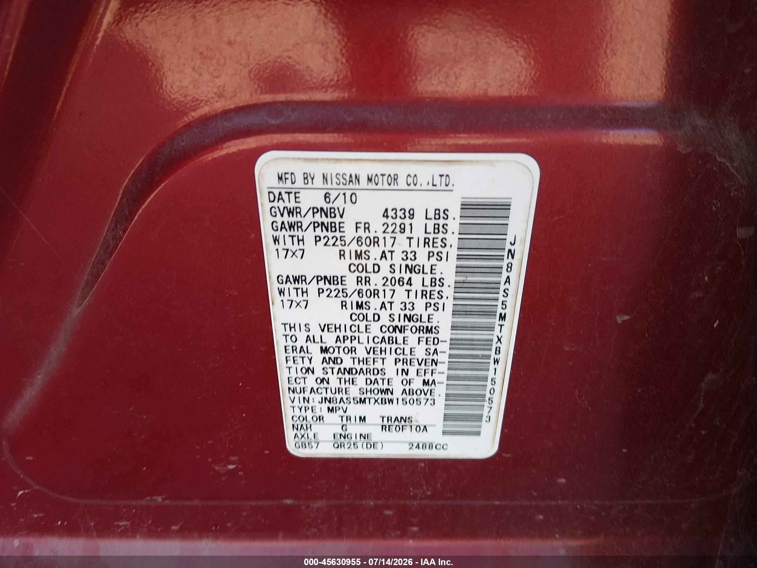 2011 Nissan Rogue Sv Red vin: JN8AS5MTXBW150573