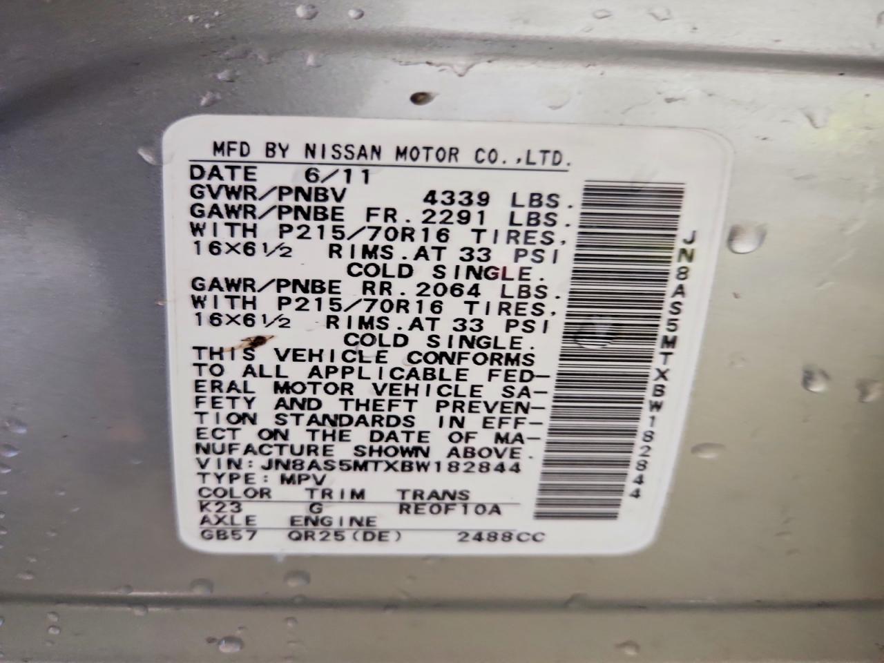 2011 Nissan Rogue S Silver vin: JN8AS5MTXBW182844