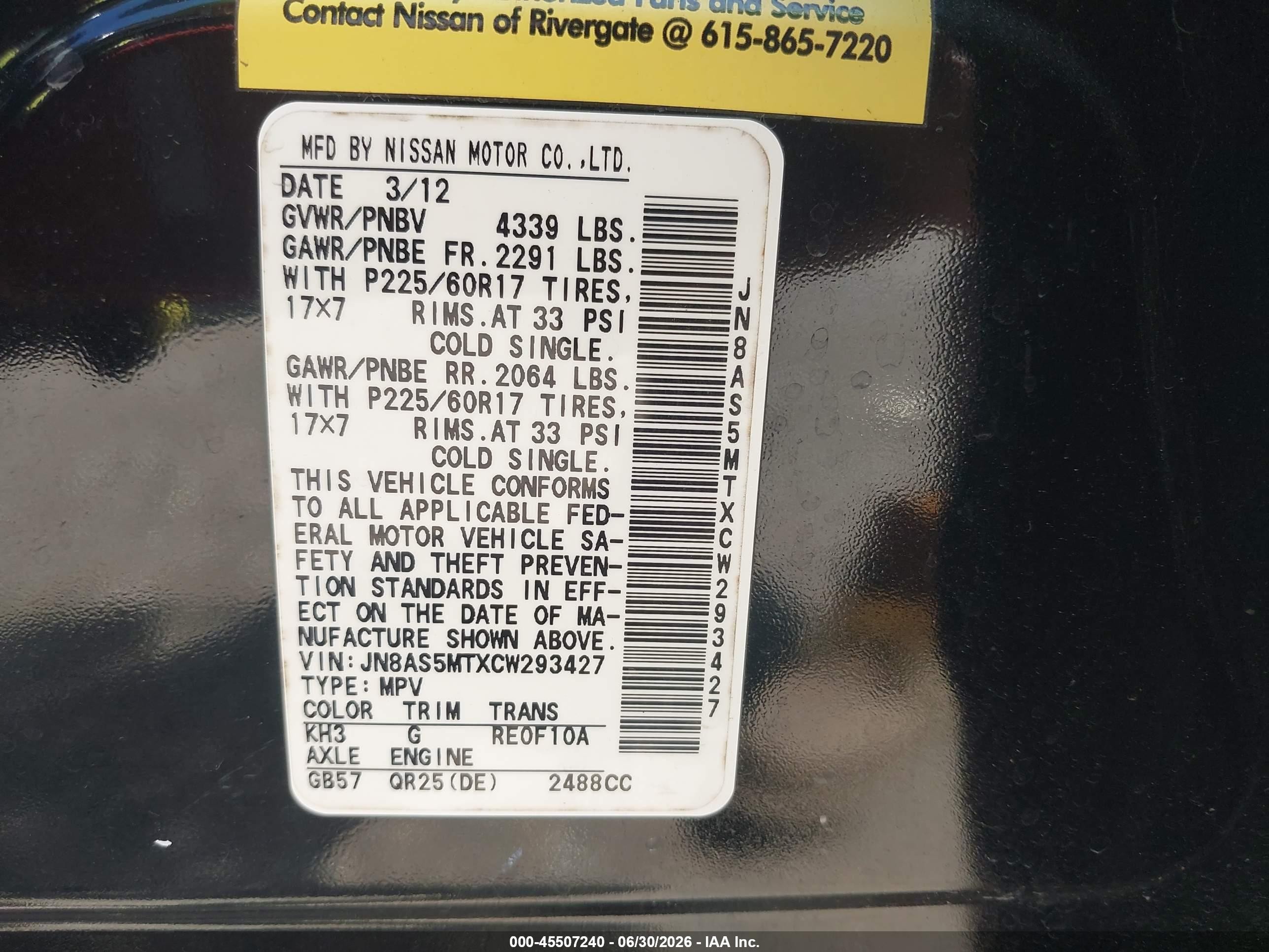 2012 Nissan Rogue Sv Black vin: JN8AS5MTXCW293427