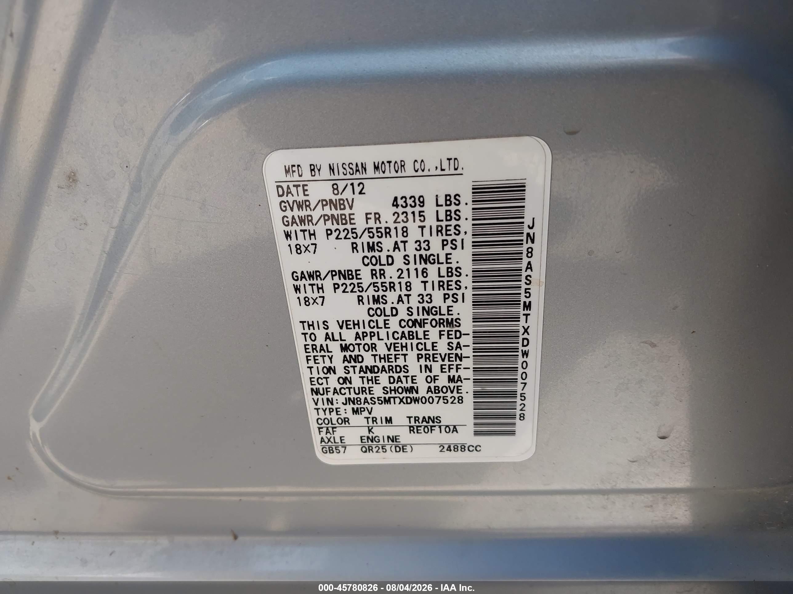 2013 Nissan Rogue Sv W/sl Pkg Light Blue vin: JN8AS5MTXDW007528