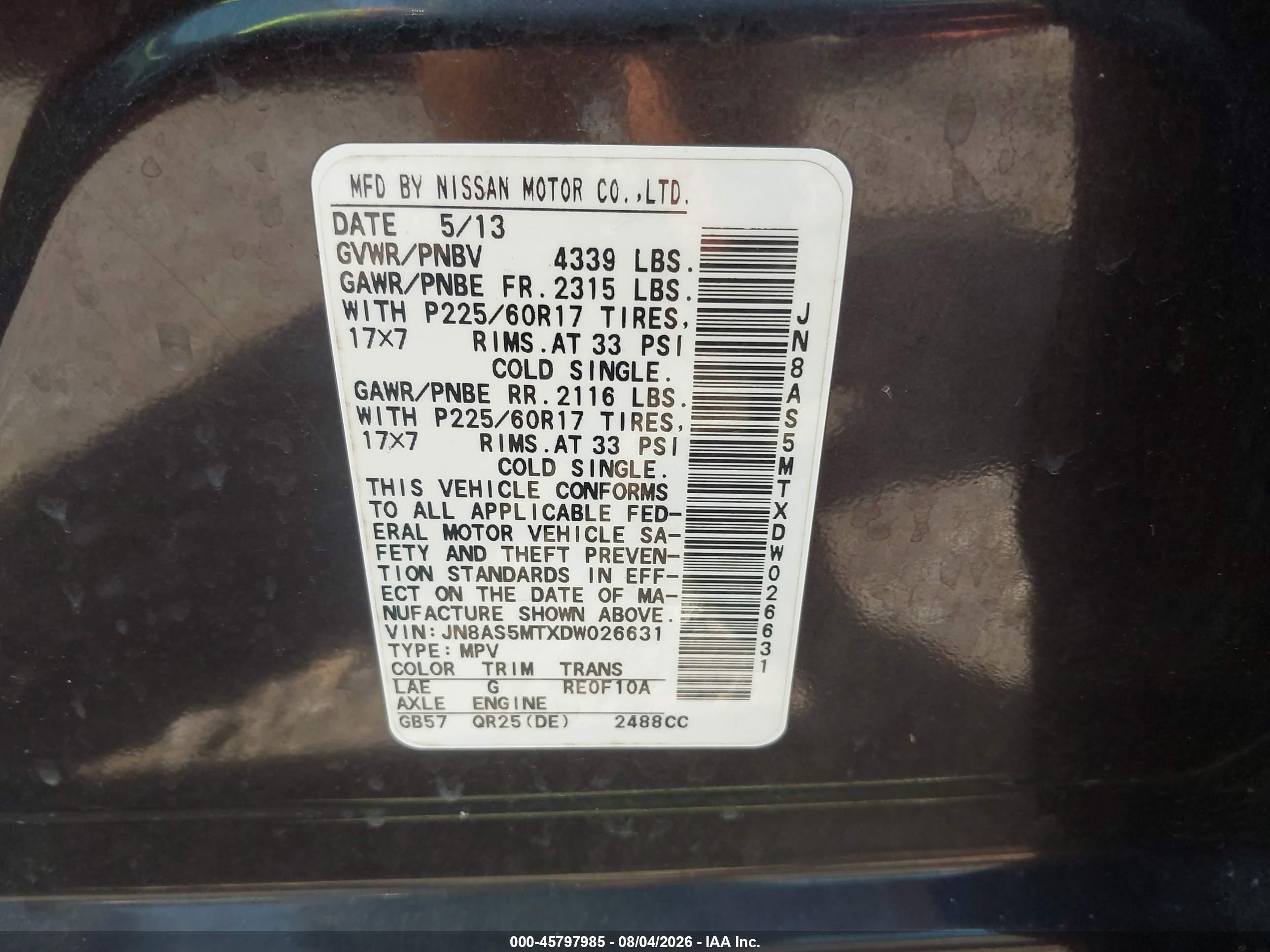 2013 Nissan Rogue Sv Black vin: JN8AS5MTXDW026631