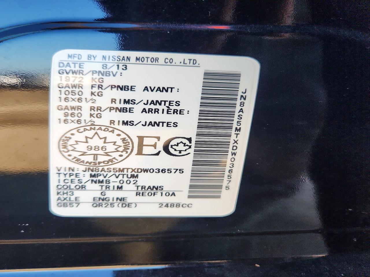 2013 Nissan Rogue S/sv Black vin: JN8AS5MTXDW036575