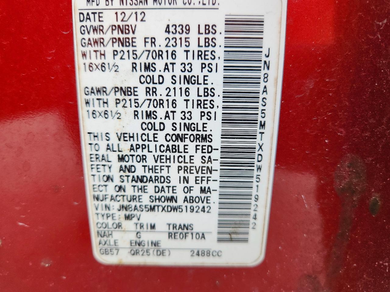 2013 Nissan Rogue S Red vin: JN8AS5MTXDW519242