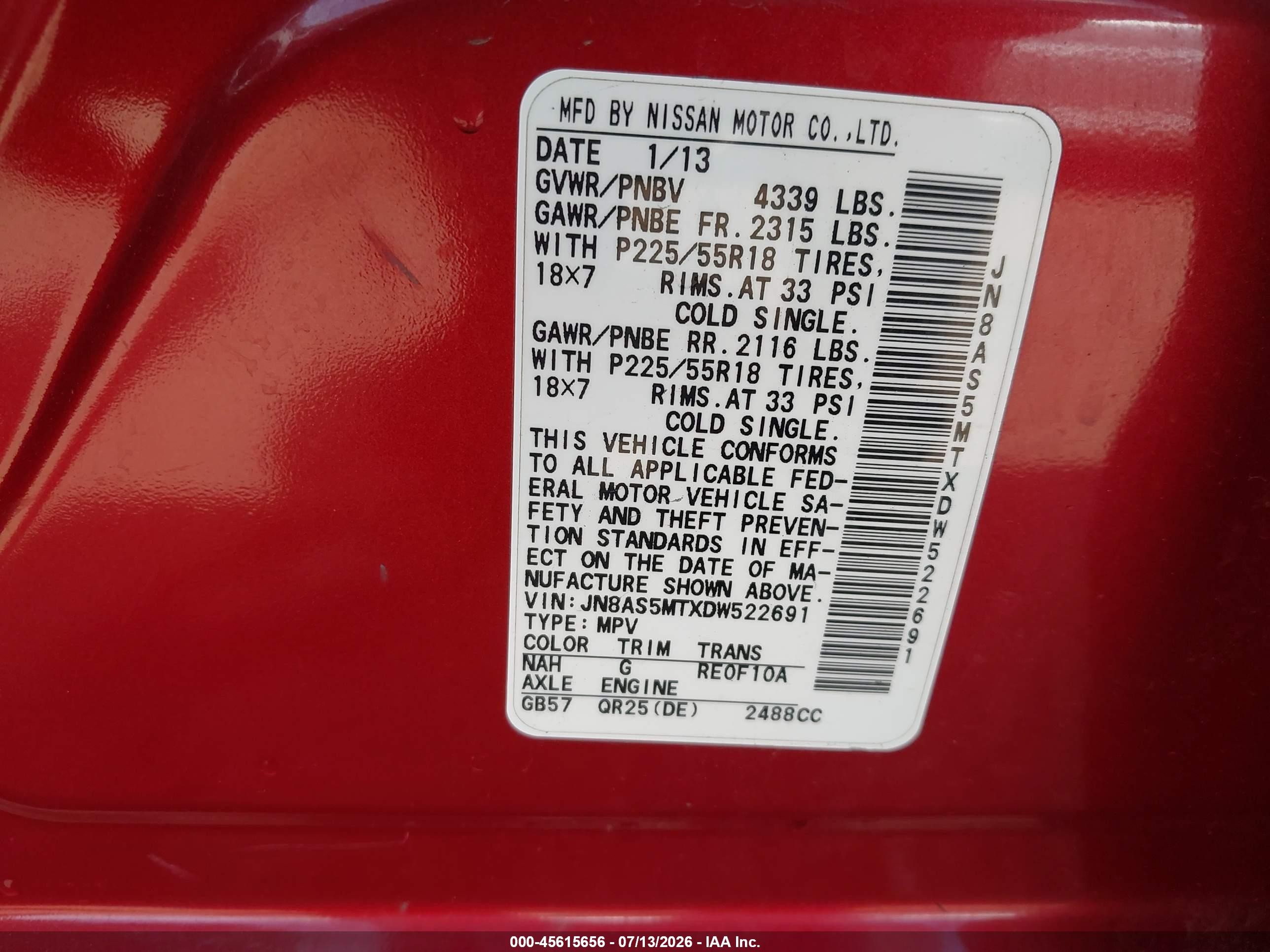2013 Nissan Rogue Sv W/sl Pkg Red vin: JN8AS5MTXDW522691