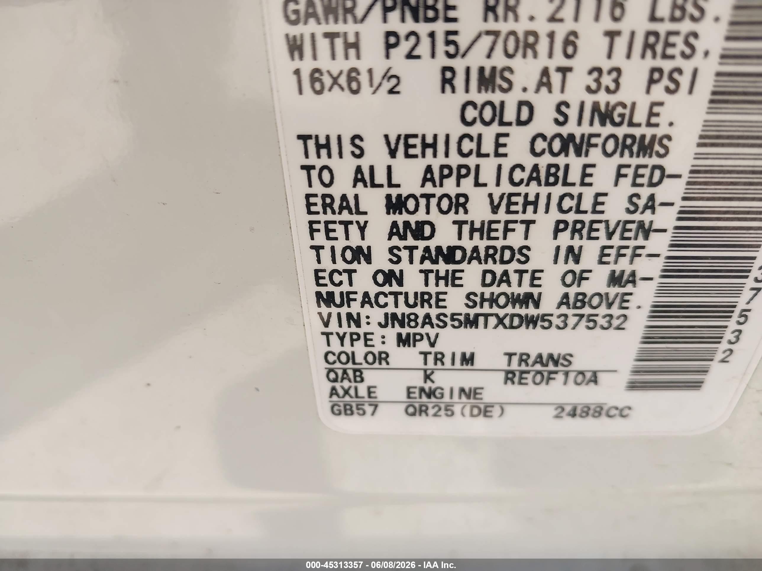 2013 Nissan Rogue S Белый vin: JN8AS5MTXDW537532