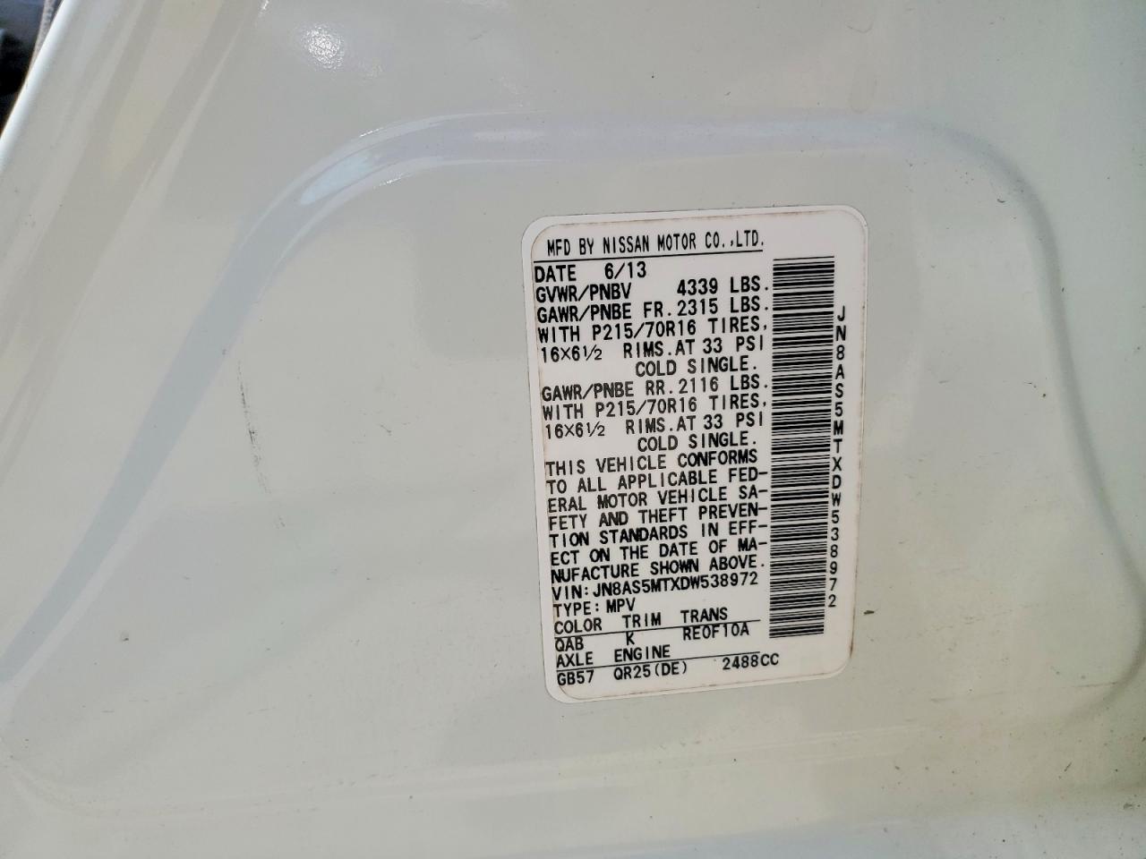 2013 Nissan Rogue S White vin: JN8AS5MTXDW538972