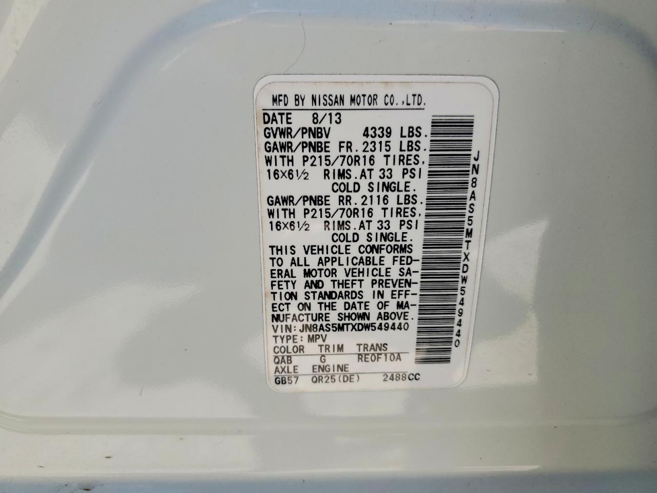 2013 Nissan Rogue S White vin: JN8AS5MTXDW549440