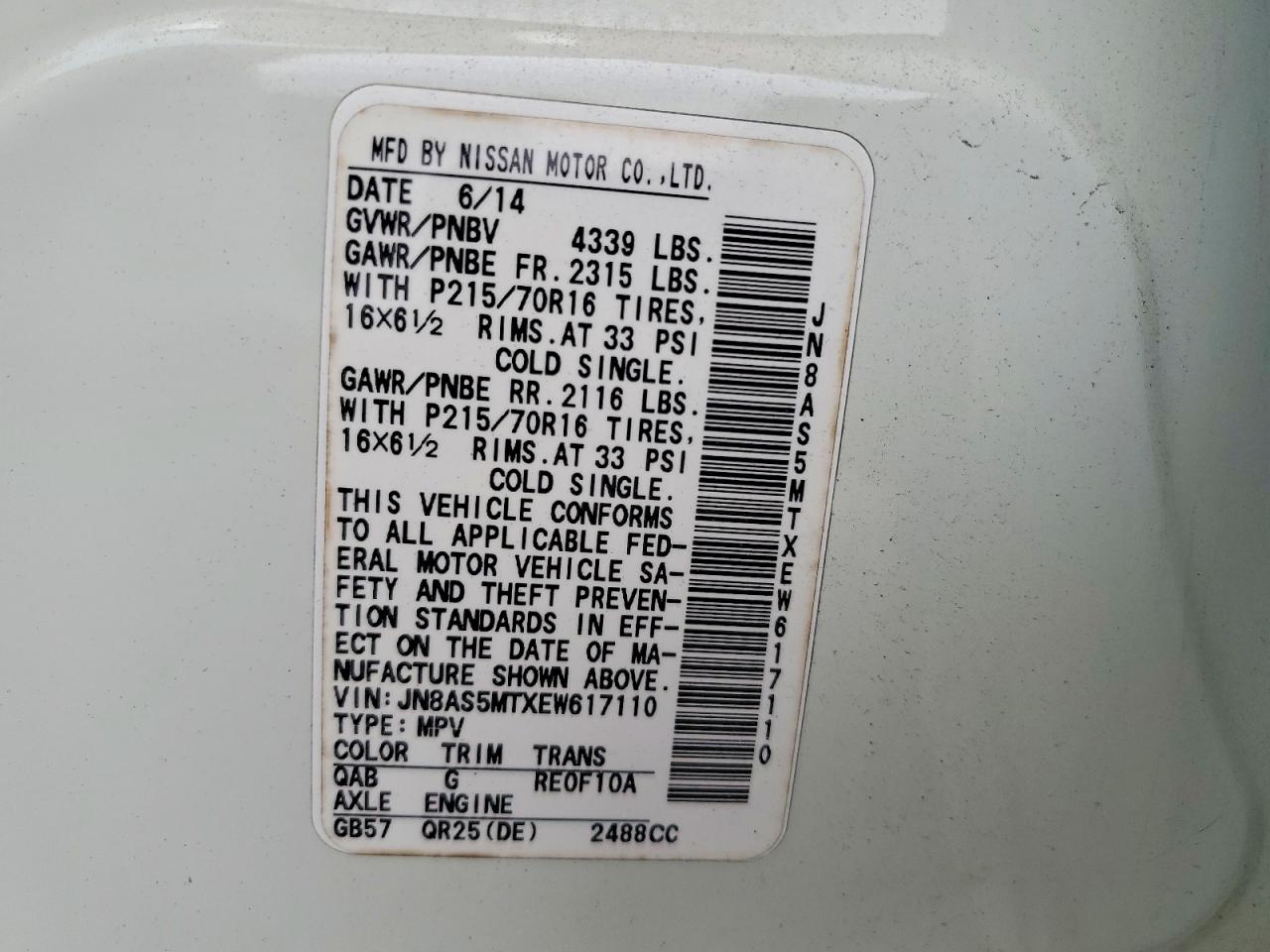 2014 Nissan Rogue Select S White vin: JN8AS5MTXEW617110