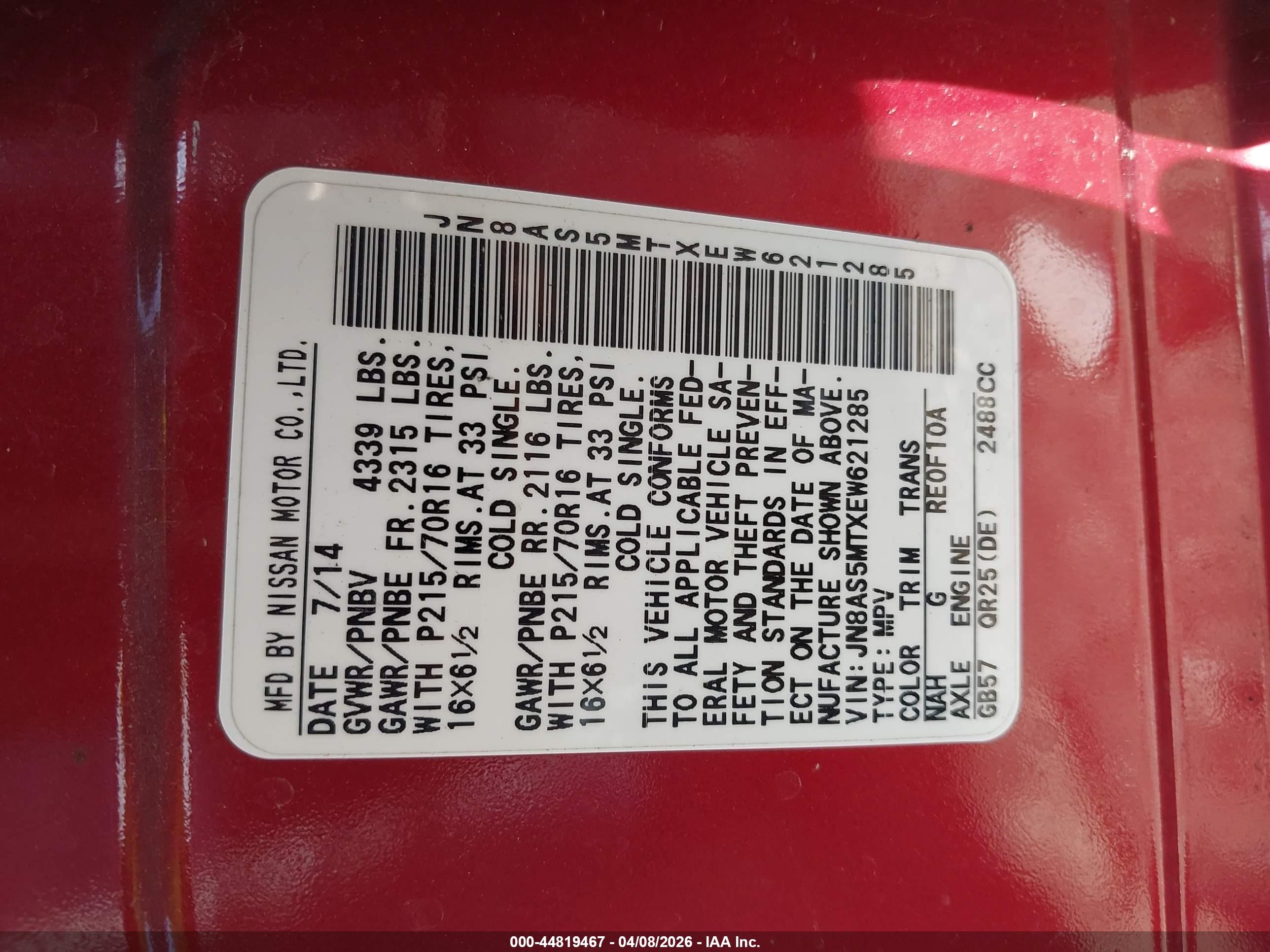 2014 Nissan Rogue Select S Red vin: JN8AS5MTXEW621285
