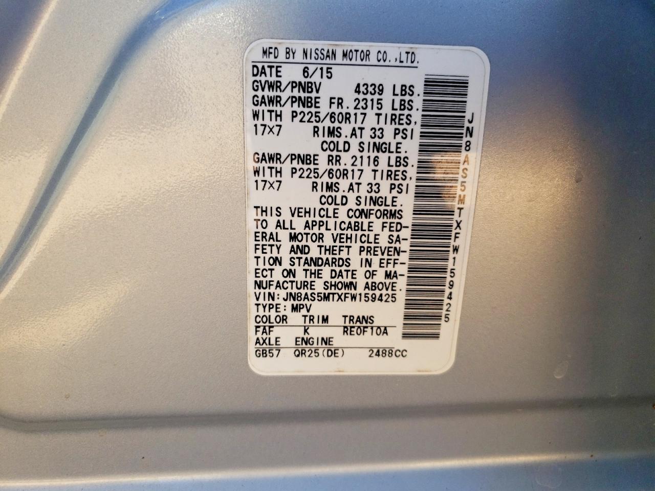 2015 Nissan Rogue Select S Blue vin: JN8AS5MTXFW159425