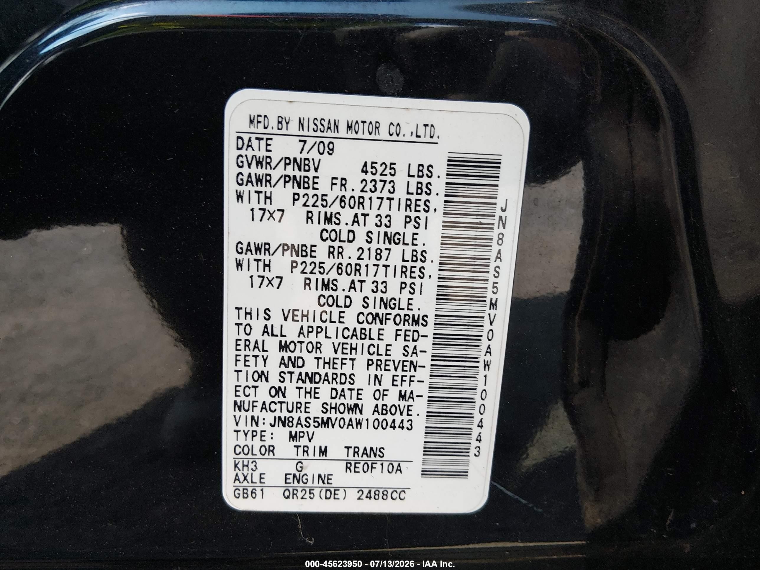 2010 Nissan Rogue Sl Black vin: JN8AS5MV0AW100443