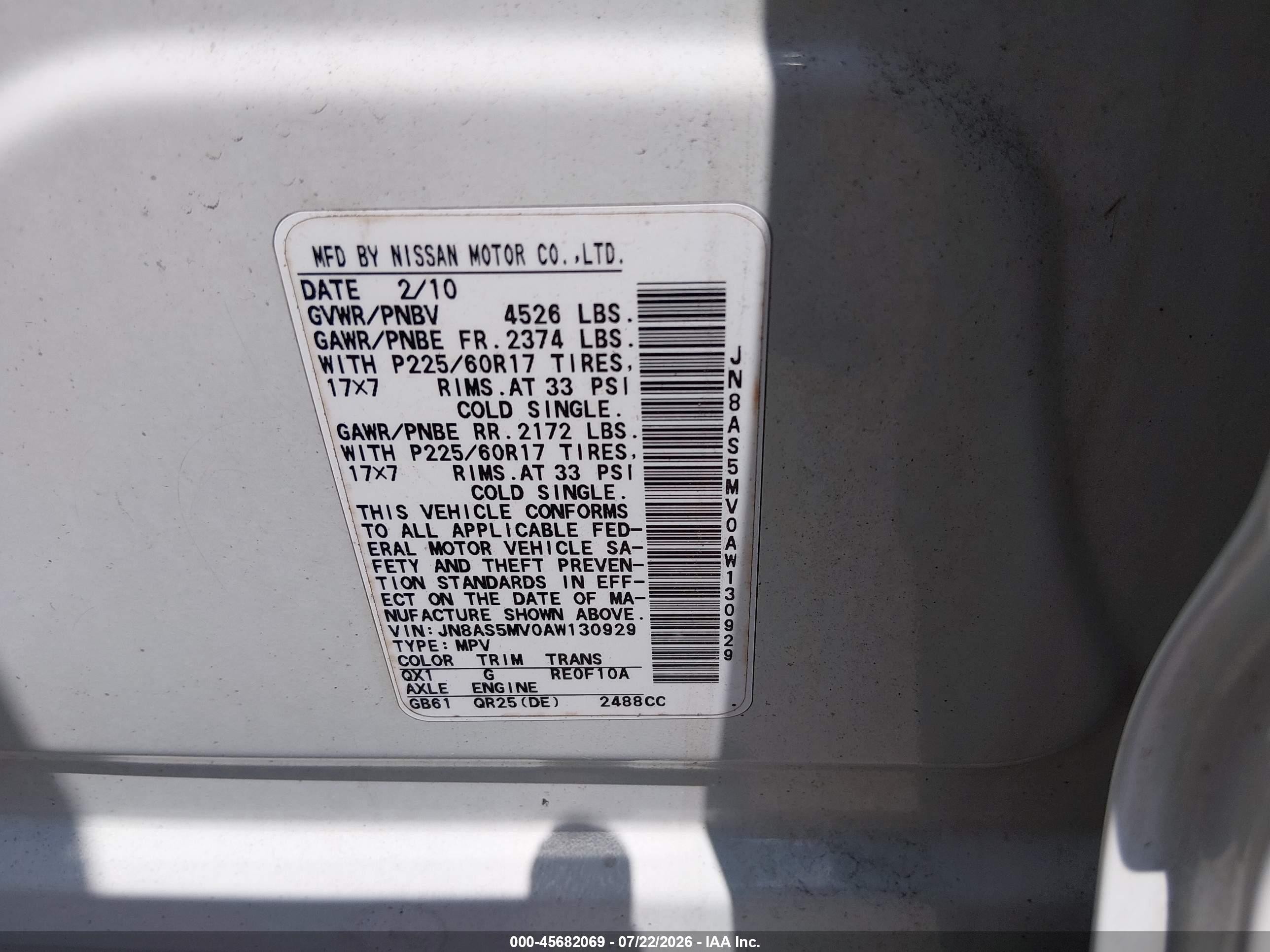 2010 Nissan Rogue Sl White vin: JN8AS5MV0AW130929