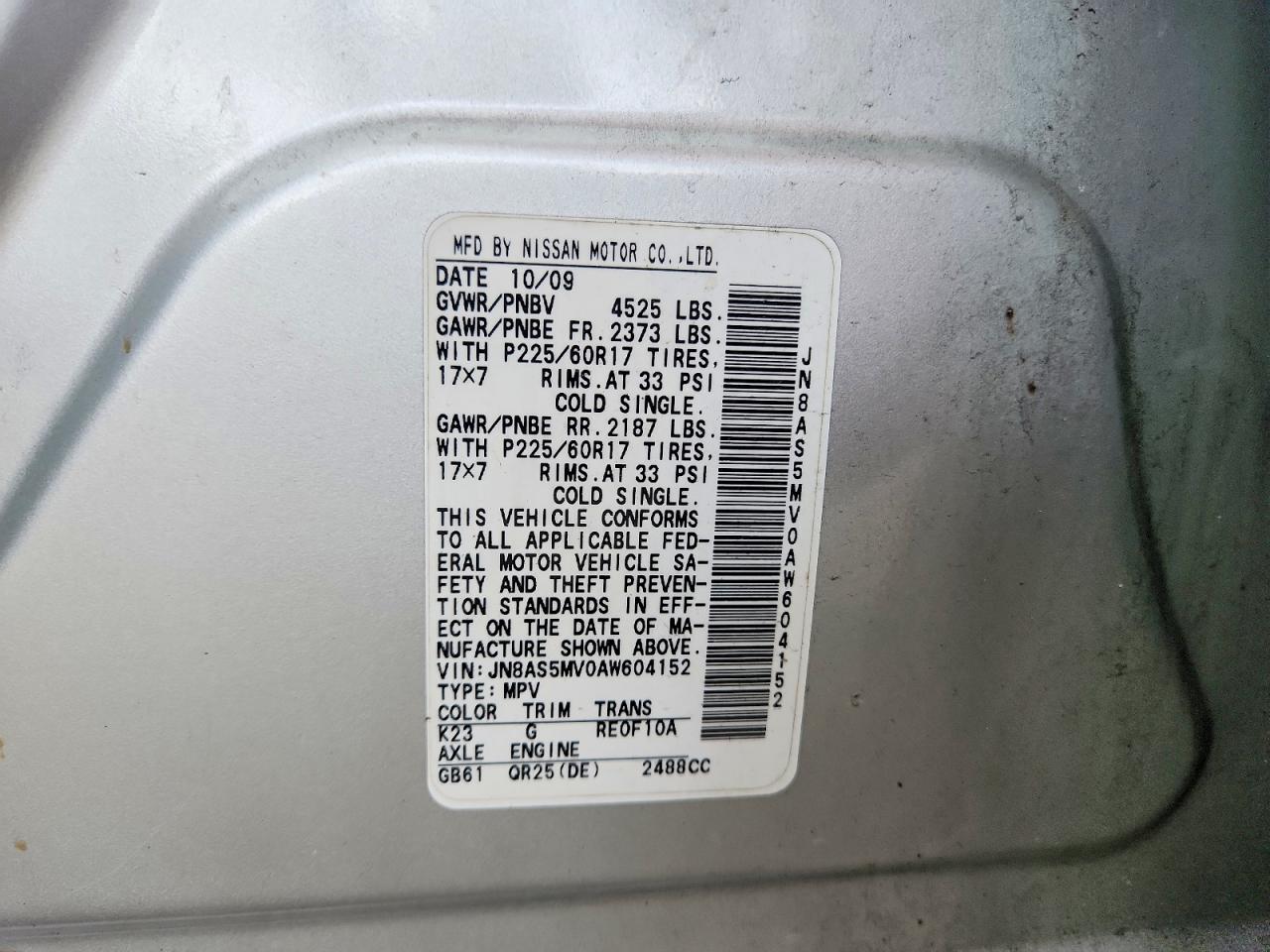 2010 Nissan Rogue S Silver vin: JN8AS5MV0AW604152
