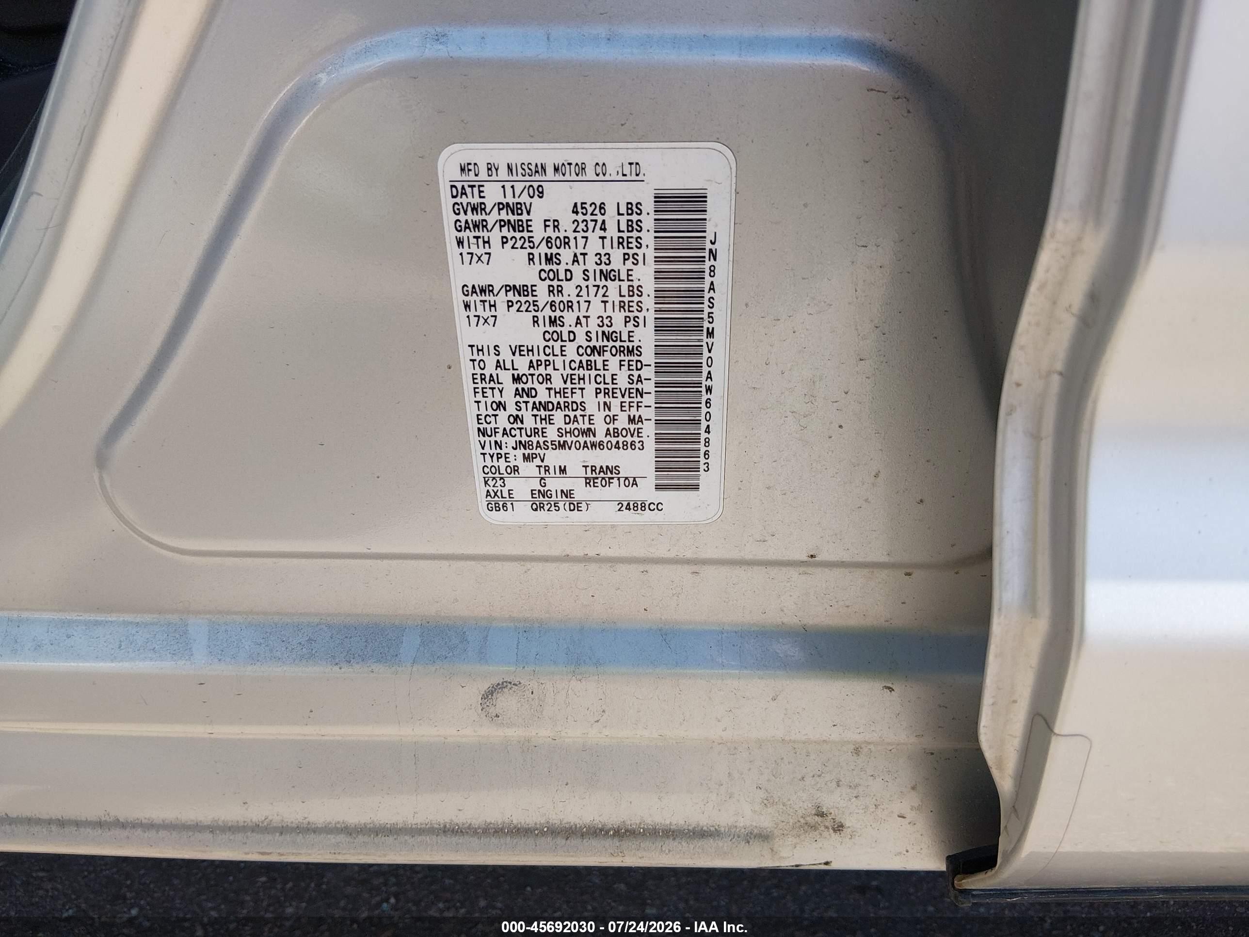 2010 Nissan Rogue Sl Silver vin: JN8AS5MV0AW604863