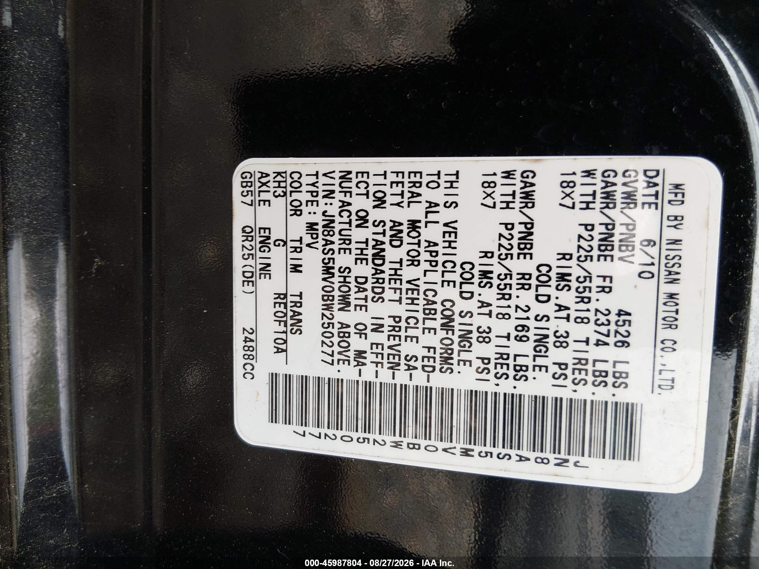 2011 Nissan Rogue Sv Black vin: JN8AS5MV0BW250277