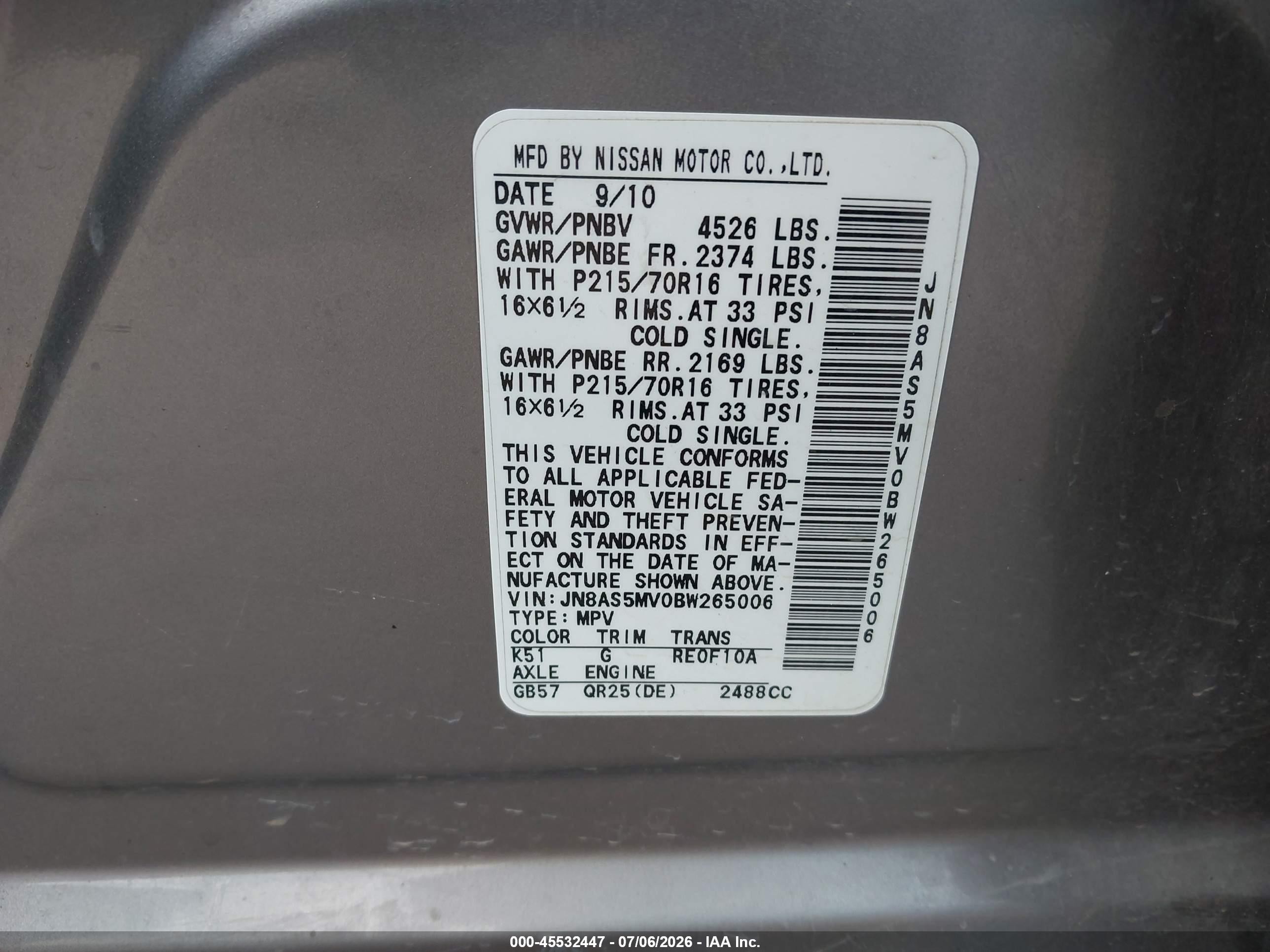 2011 Nissan Rogue S Silver vin: JN8AS5MV0BW265006