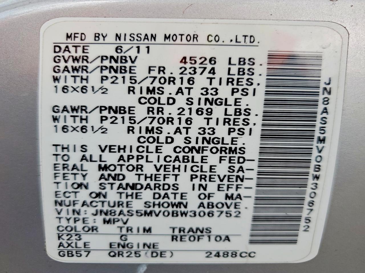 2011 Nissan Rogue S Silver vin: JN8AS5MV0BW306752