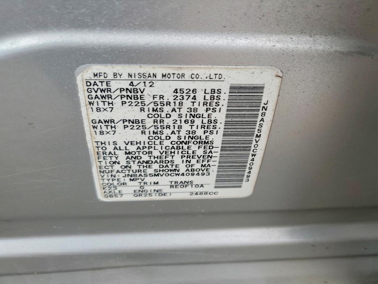 2012 Nissan Rogue S Silver vin: JN8AS5MV0CW409493