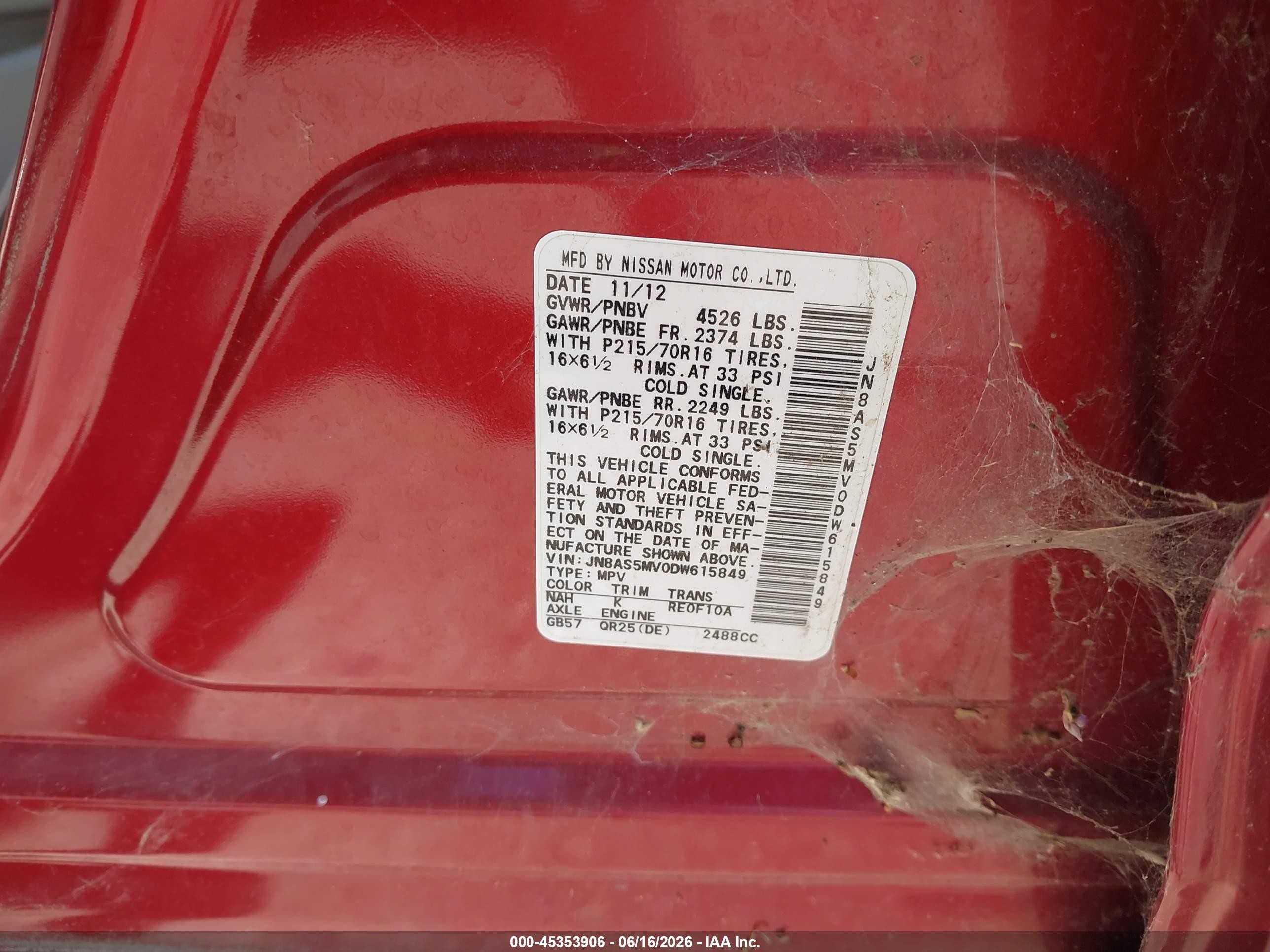 2013 Nissan Rogue S Red vin: JN8AS5MV0DW615849