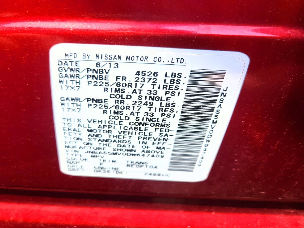 2013 Nissan Rogue S Red vin: JN8AS5MV0DW647409