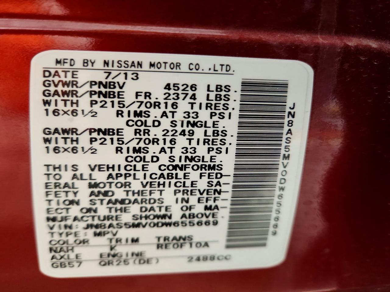 2013 Nissan Rogue S Burgundy vin: JN8AS5MV0DW655669
