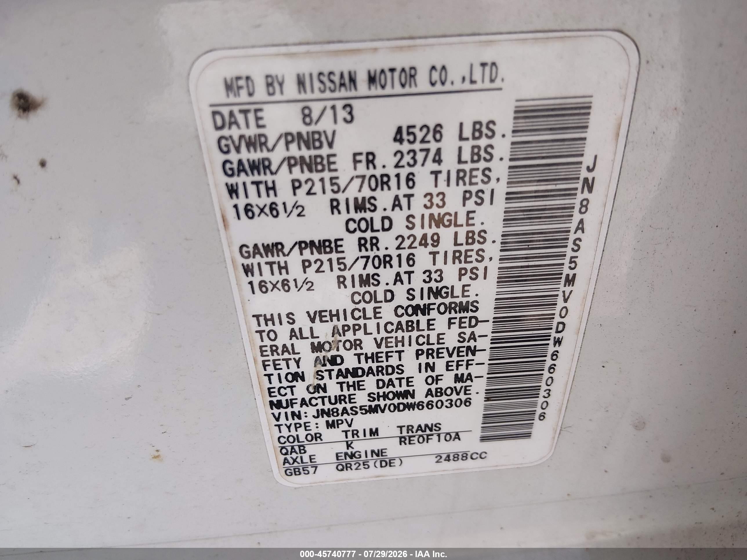 2013 Nissan Rogue S White vin: JN8AS5MV0DW660306