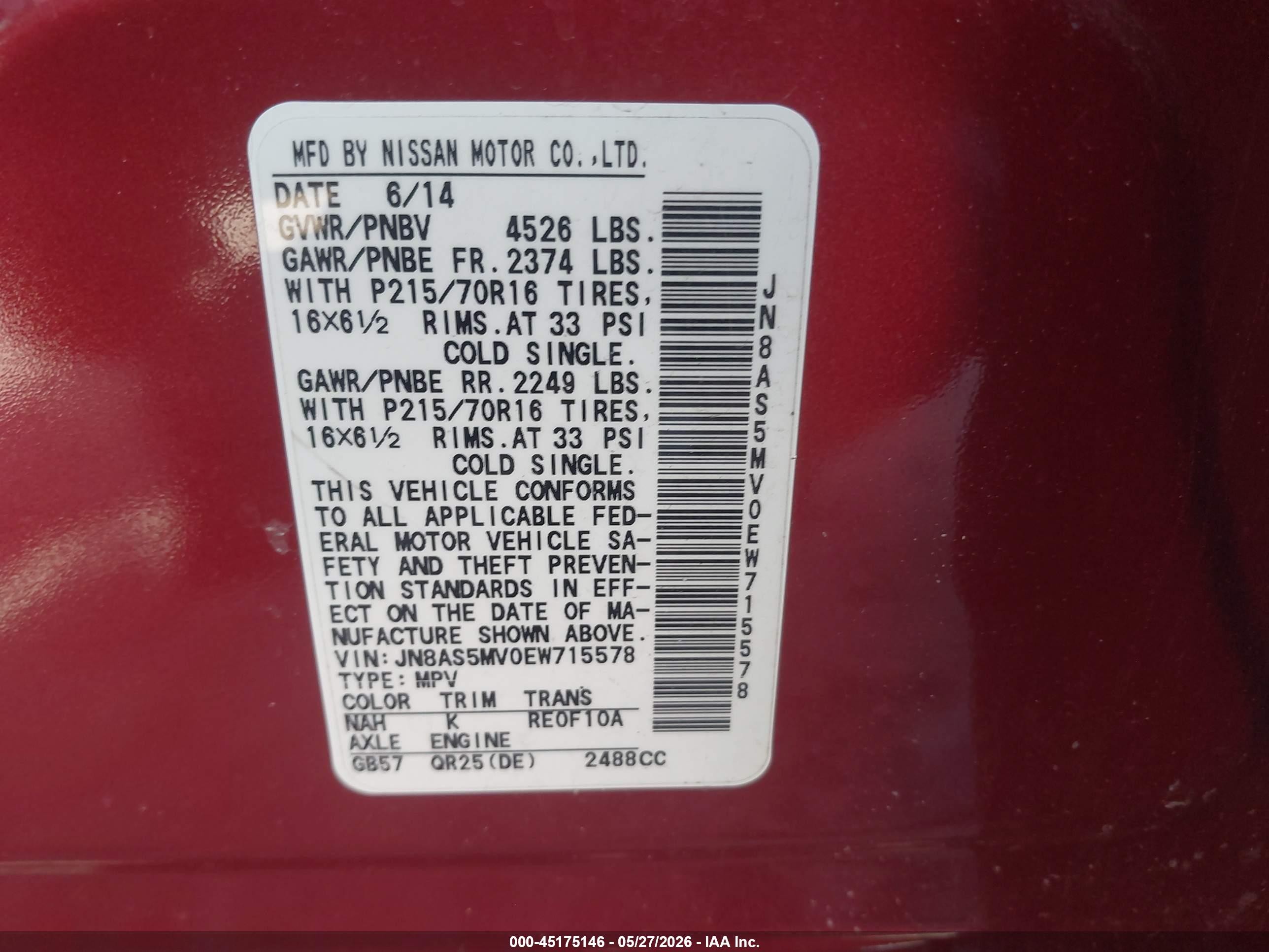 2014 Nissan Rogue Select S Red vin: JN8AS5MV0EW715578