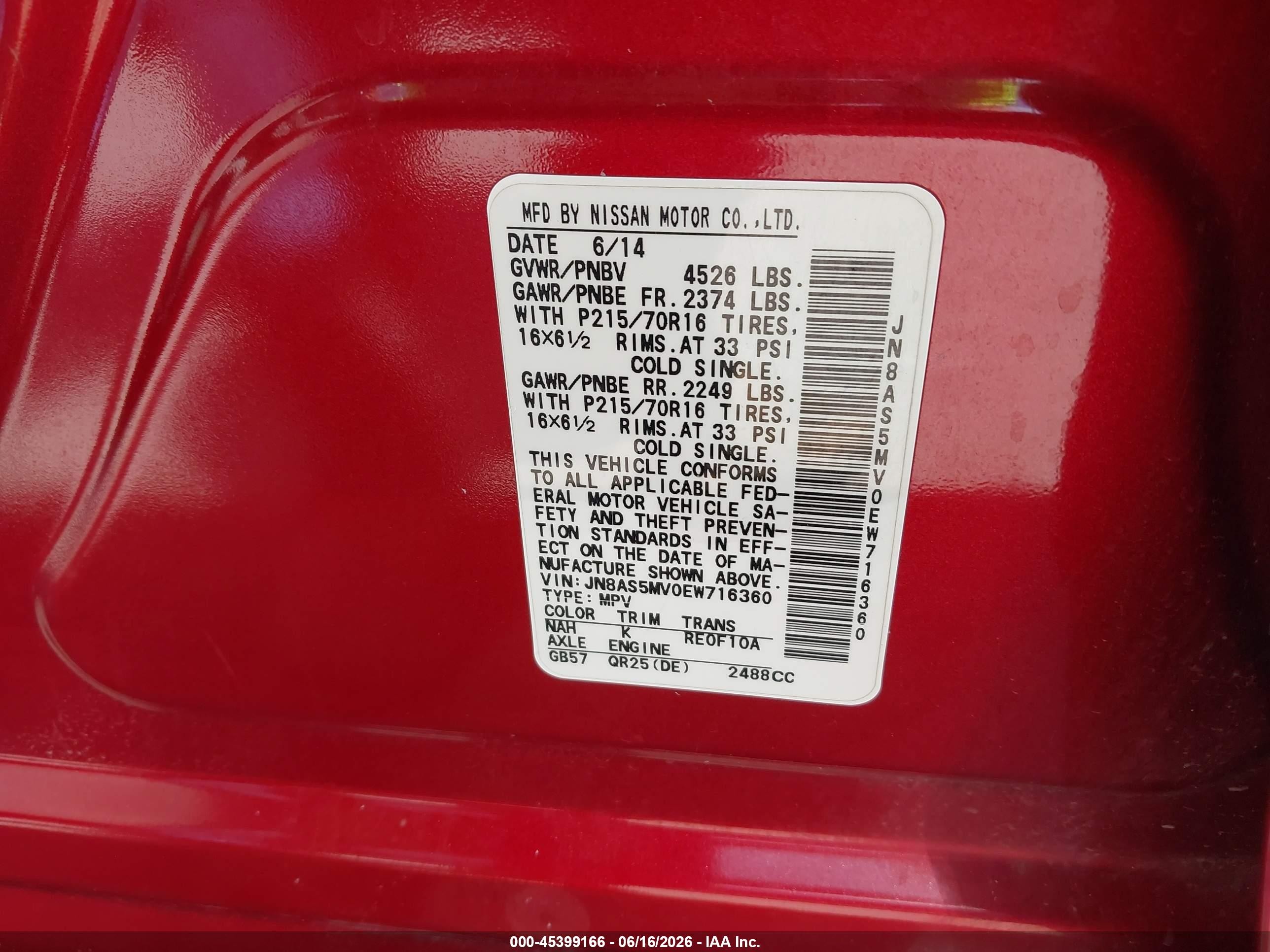 2014 Nissan Rogue Select S Red vin: JN8AS5MV0EW716360