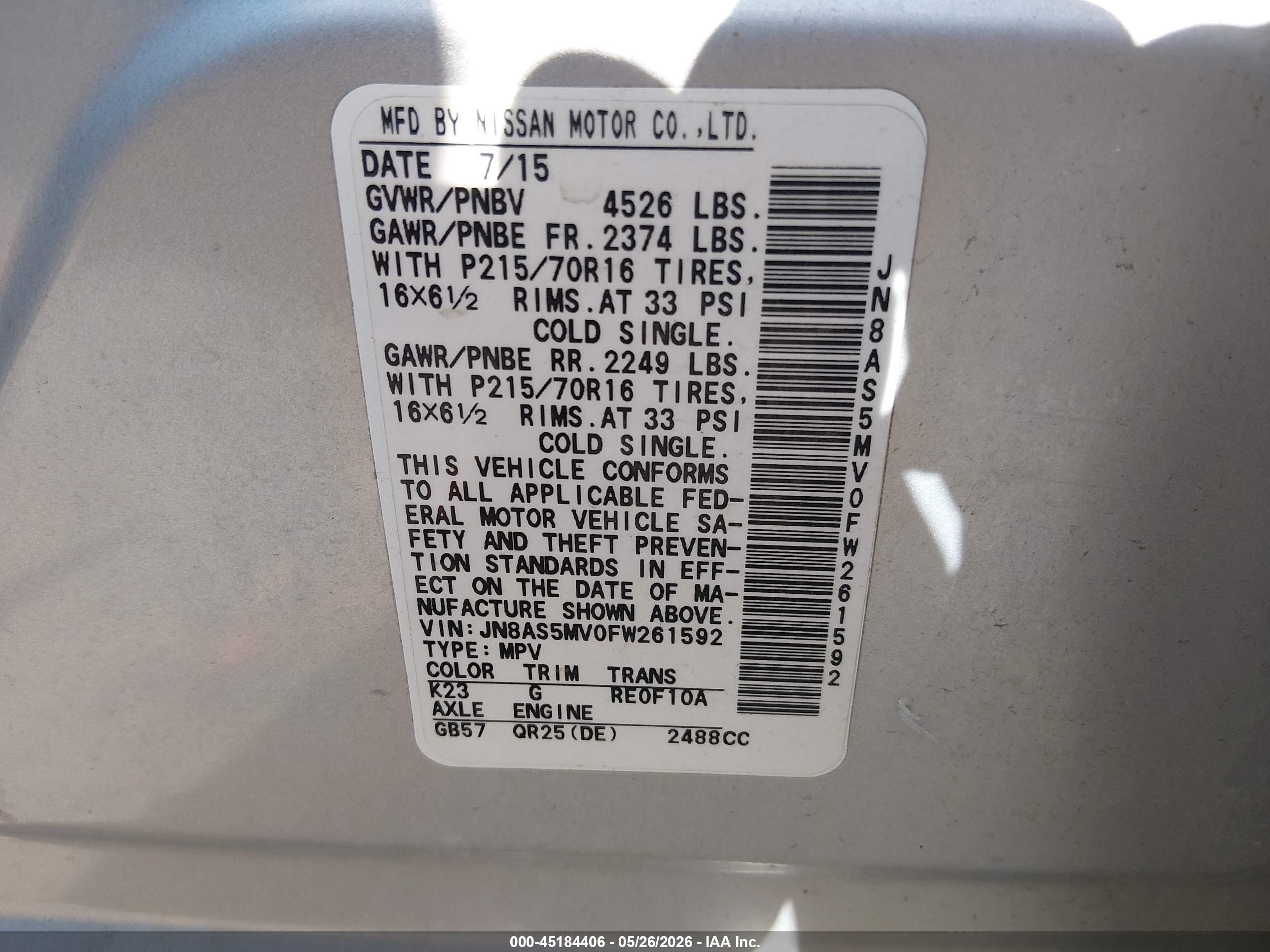 2015 Nissan Rogue Select S Silver vin: JN8AS5MV0FW261592