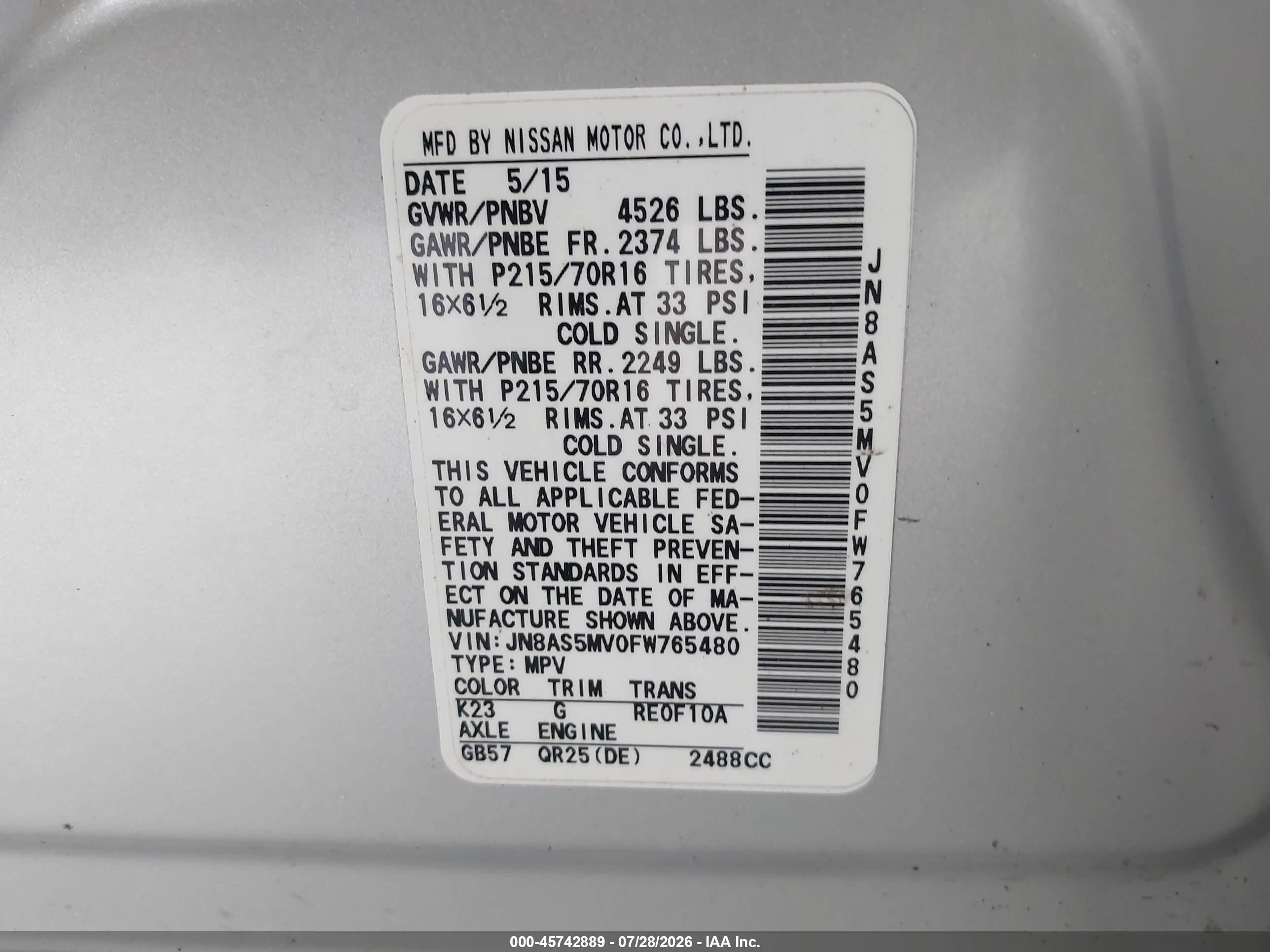 2015 Nissan Rogue Select S Gray vin: JN8AS5MV0FW765480