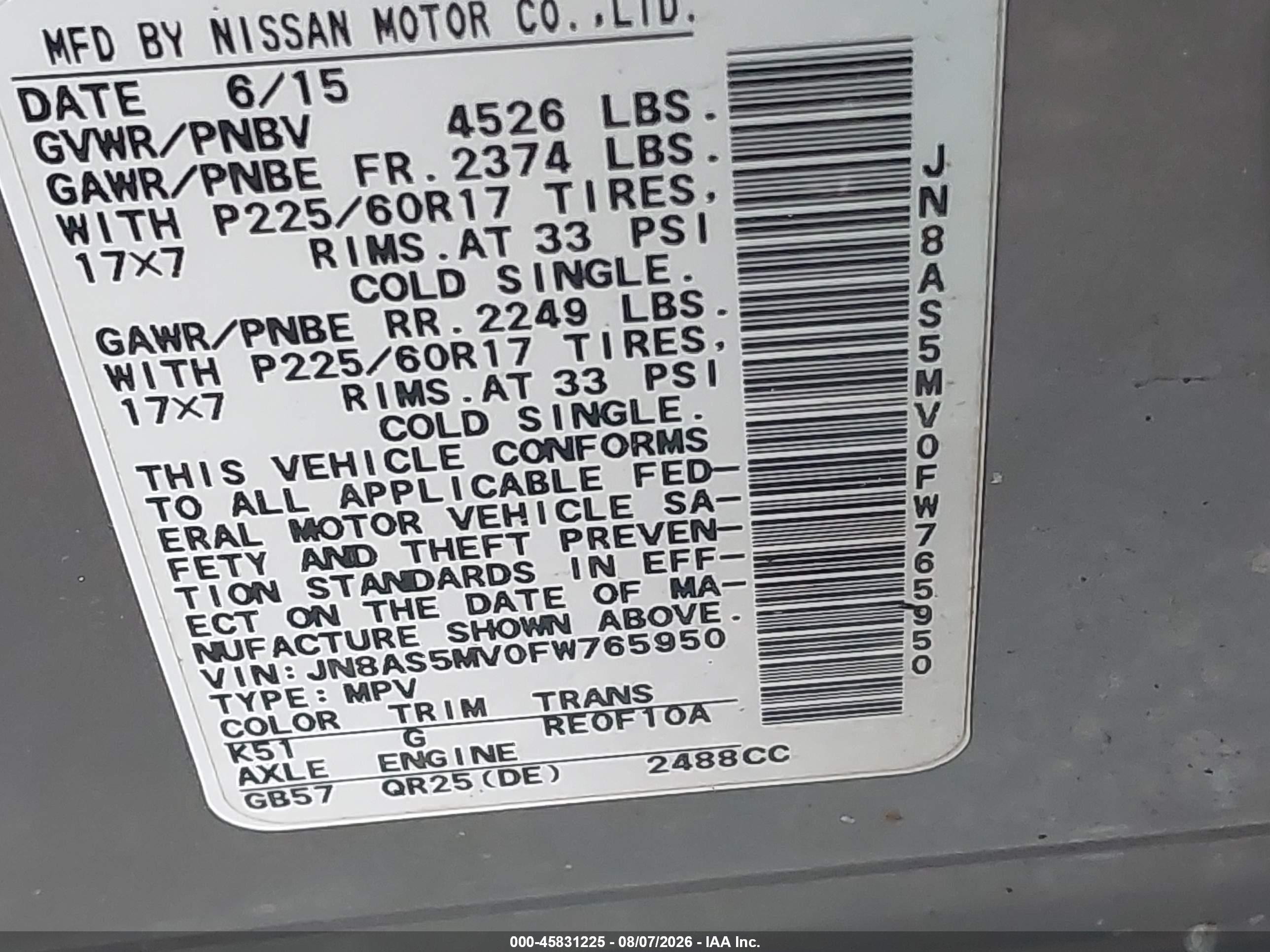 2015 Nissan Rogue Select S Gray vin: JN8AS5MV0FW765950