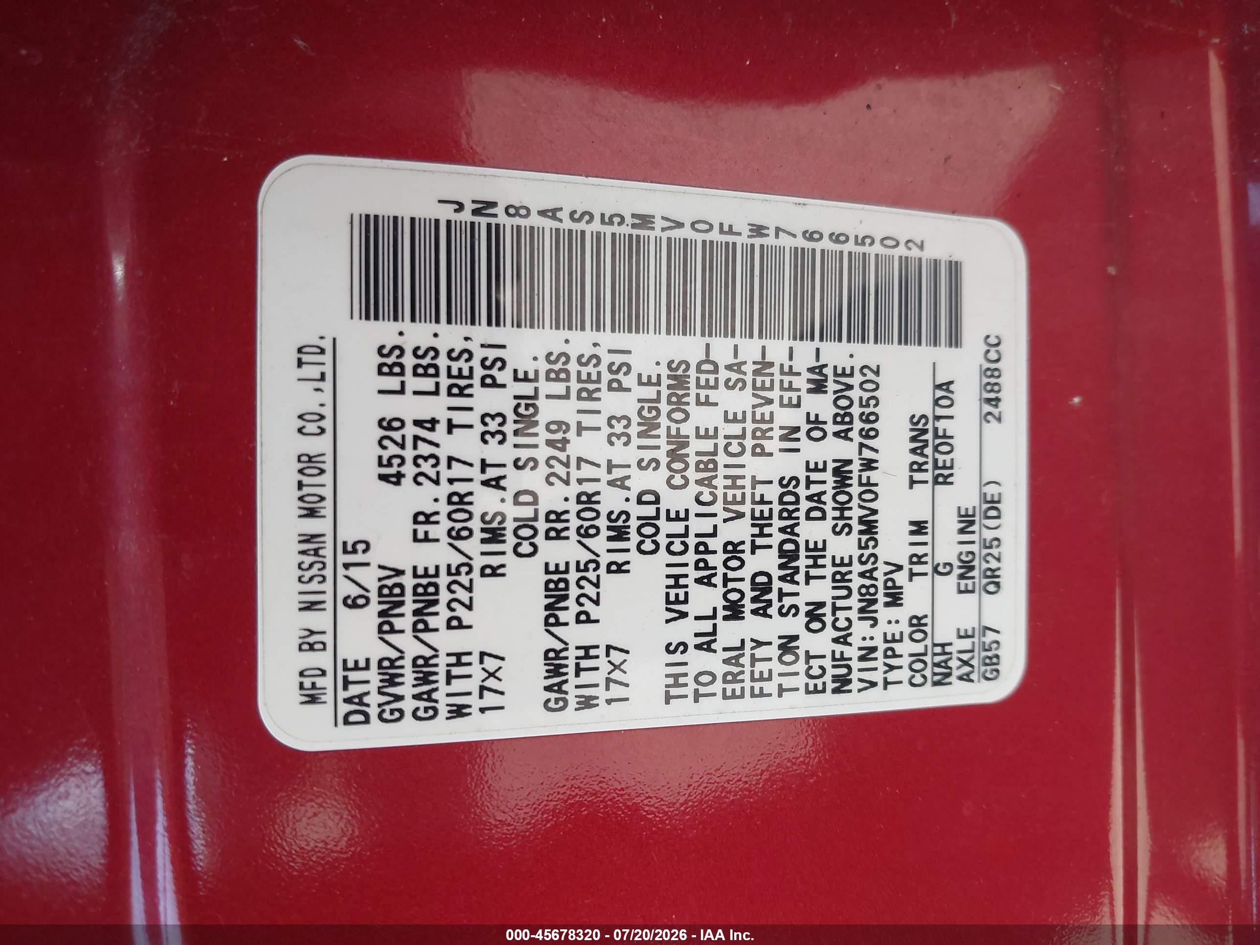2015 Nissan Rogue Select S Red vin: JN8AS5MV0FW766502